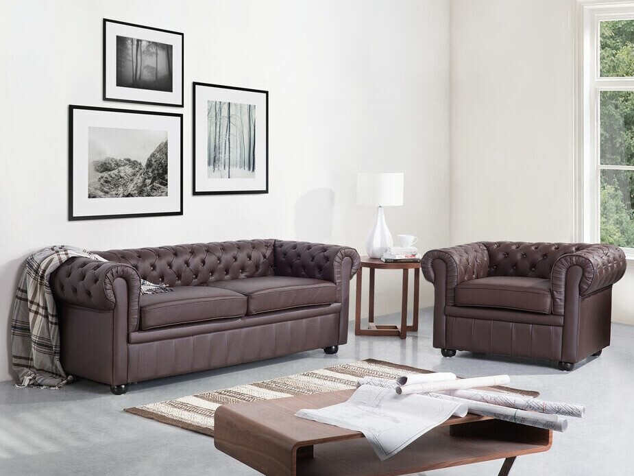 Chesterfield oblazinjeno pohištvo Cirdoro 112 (Temno rjava)