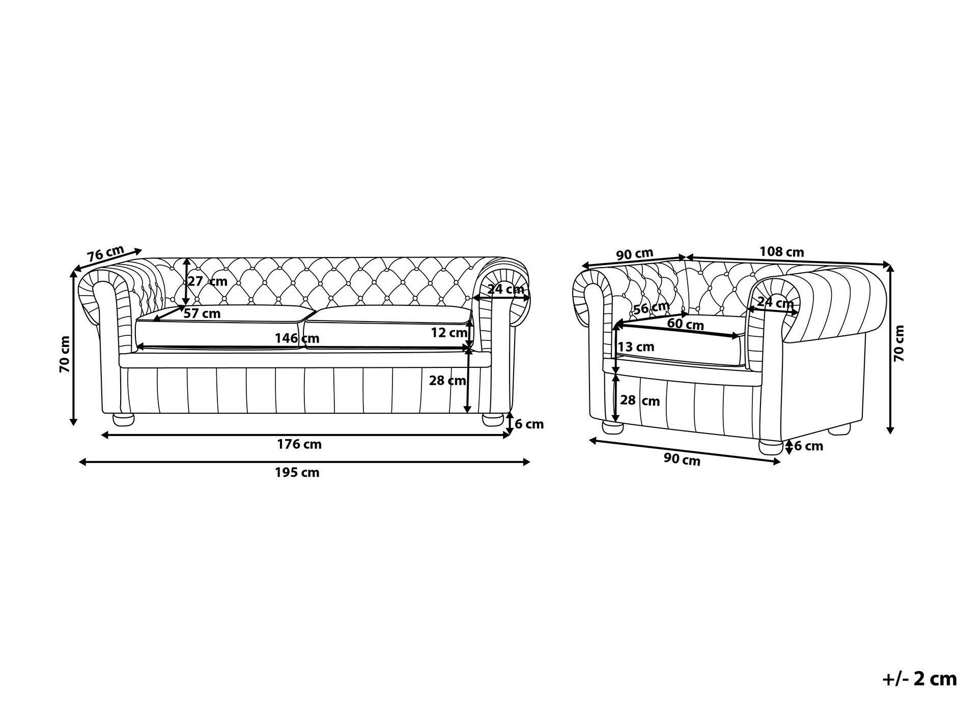 Chesterfield oblazinjeno pohištvo Cirdoro 112 (Temno rjava)