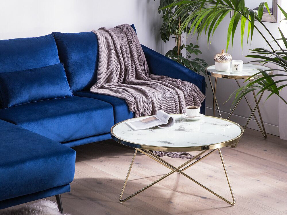 Klubska mizica Berwyn 982 (Beli marmor + Zlata)