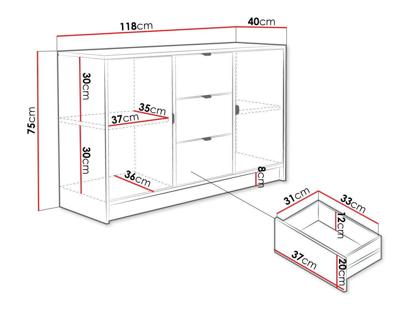 Komoda Comfivo Papilio (Črna)