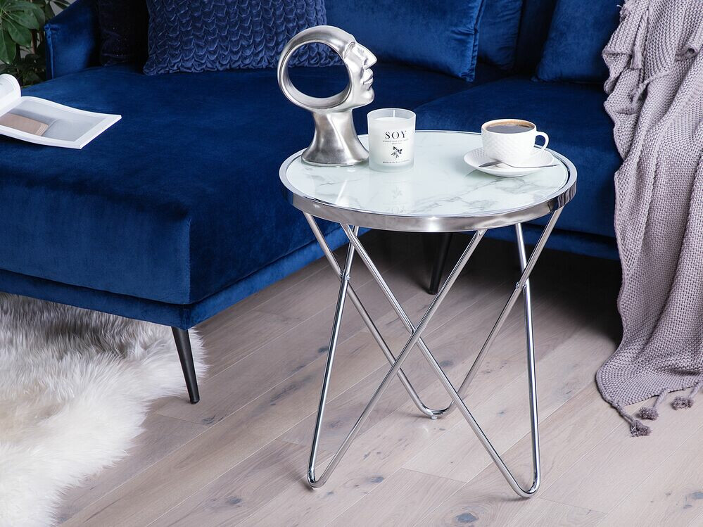 Stranska mizica Berwyn 985 (Beli marmor + Srebrna)