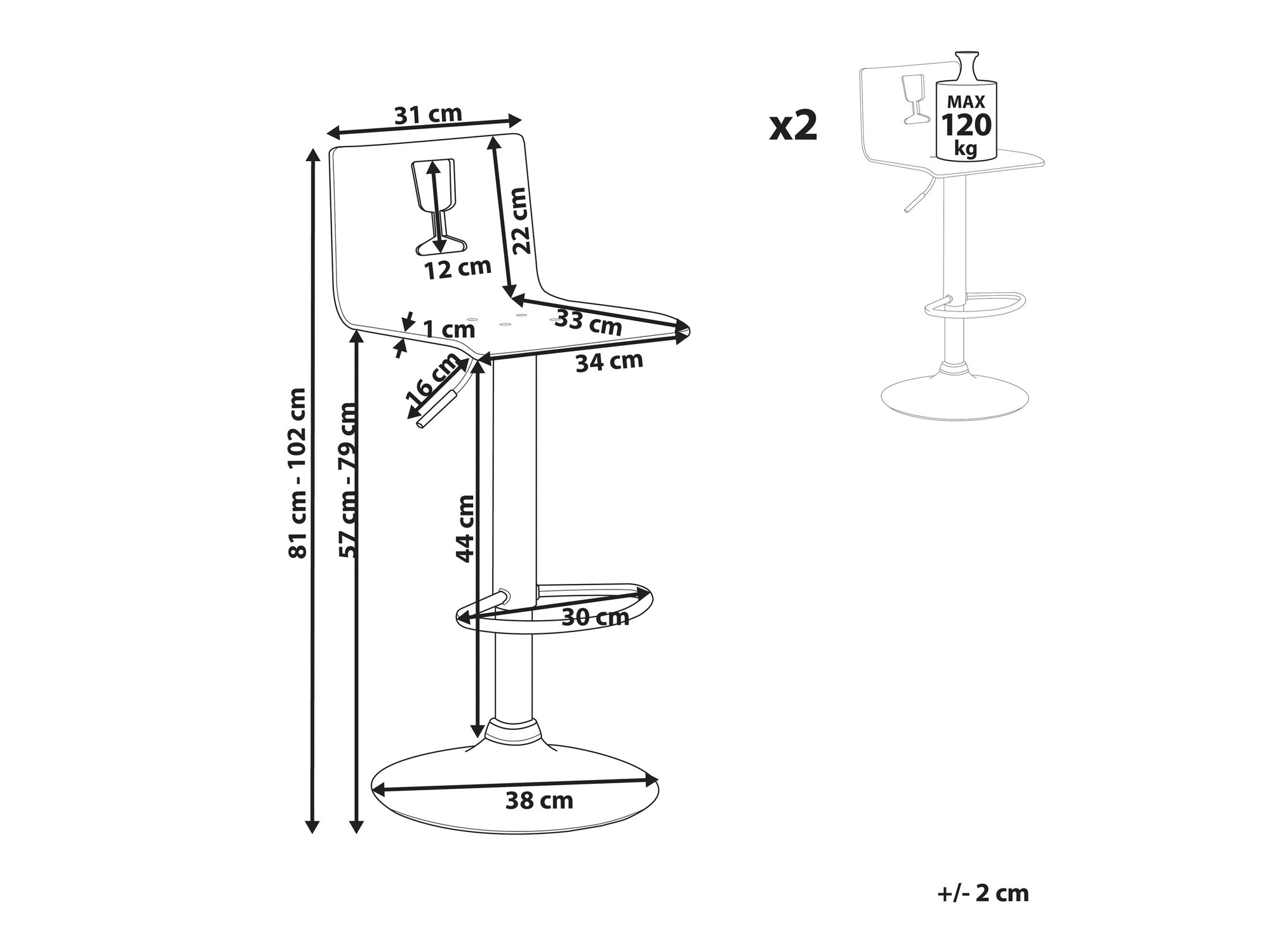 Komplet barskih stolov Berwyn 1123 (Črna)