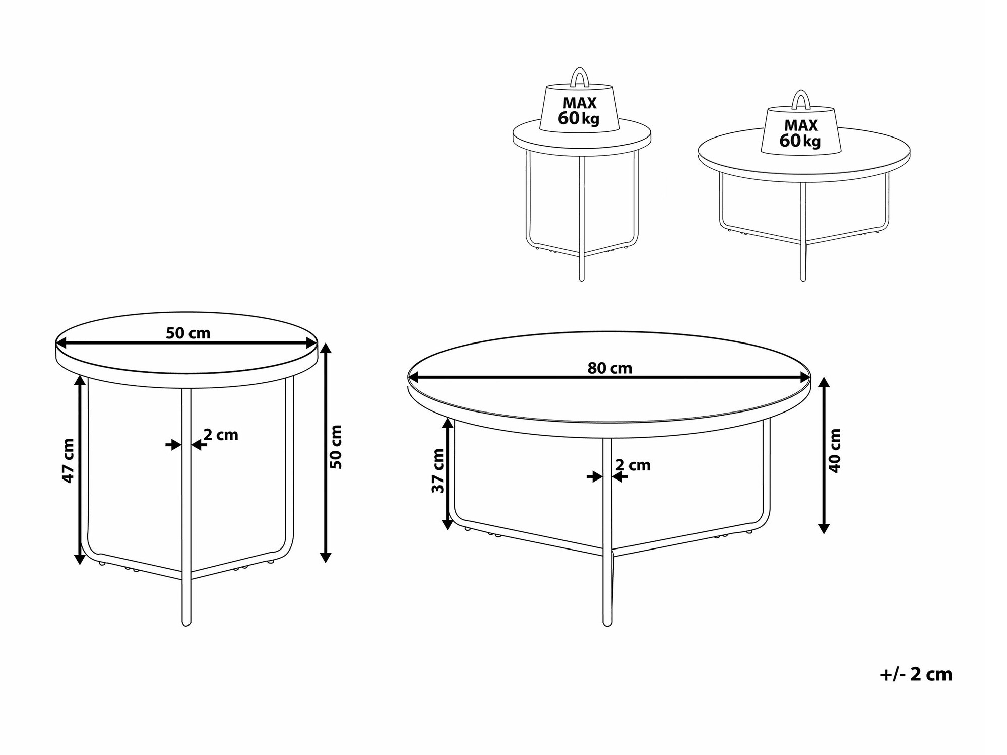 Komplet klubskih mizic Berwyn 789 (Svetel les + Črna)