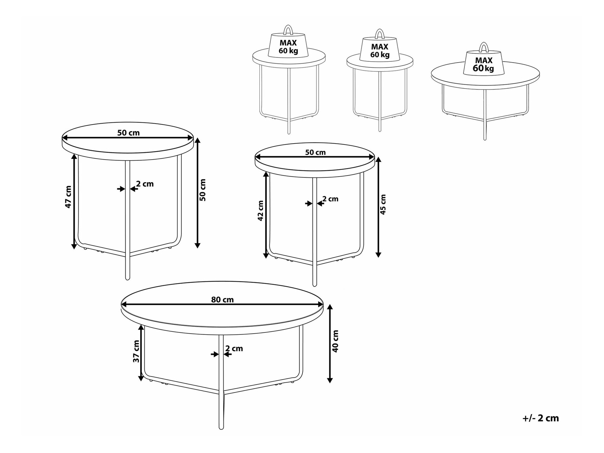 Komplet klubskih mizic Berwyn 791 (Svetel les + Črna)