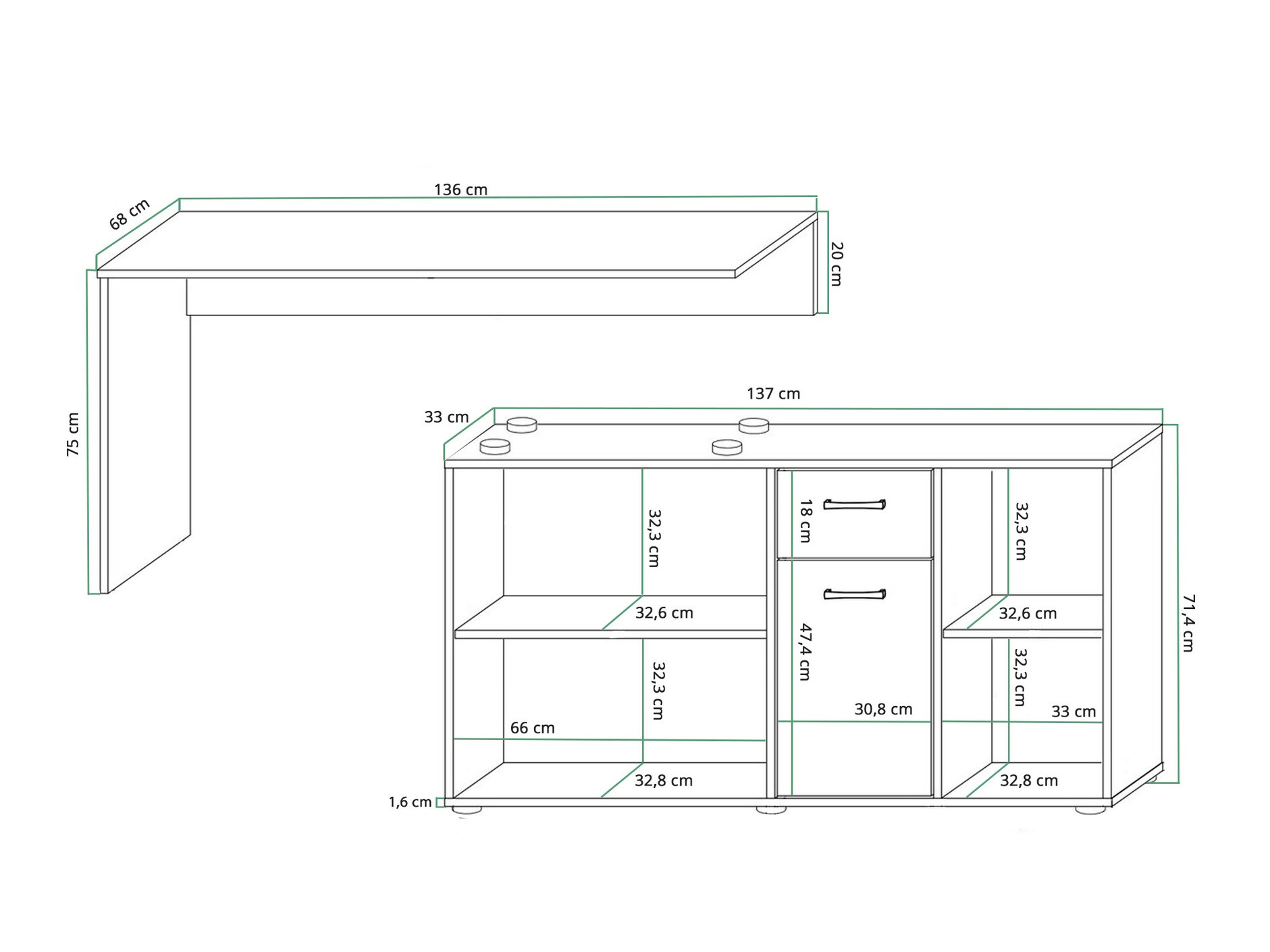 Kotna pisalna miza Gilroy 113 (Bela + Sijaj bela)