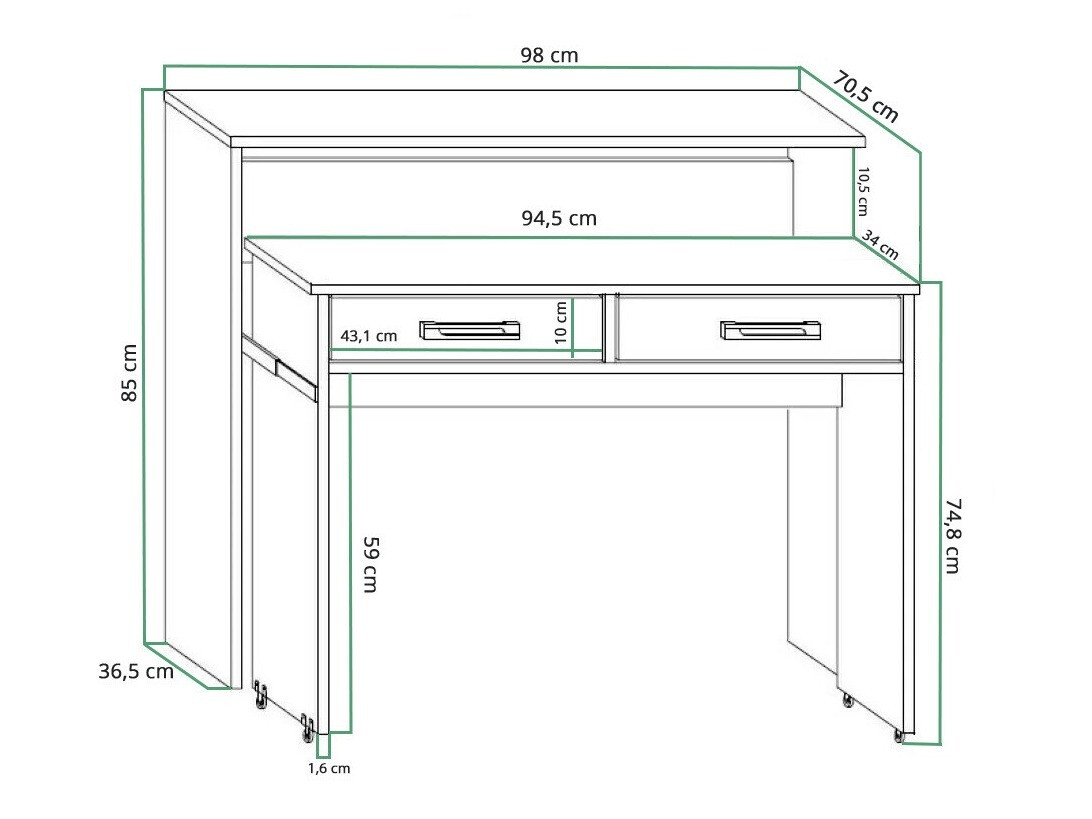 Pisalna miza Gilroy 103 (Bela + Sijaj črna)