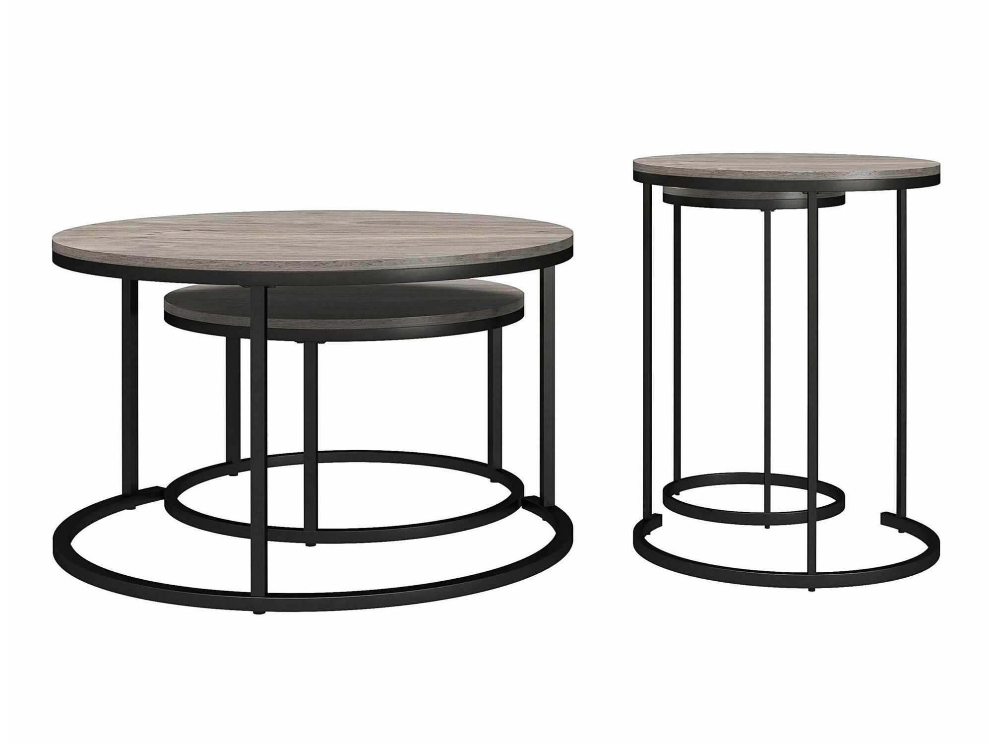 Komplet klubskih mizic Tulsa 234 (Sivi hrast + Črna)