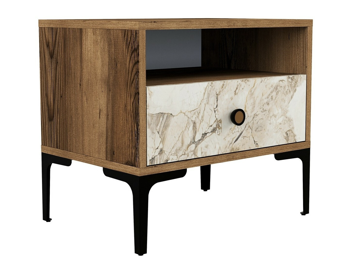 Nočna omarica Kailua 1516 (Oreh + Beli marmor)