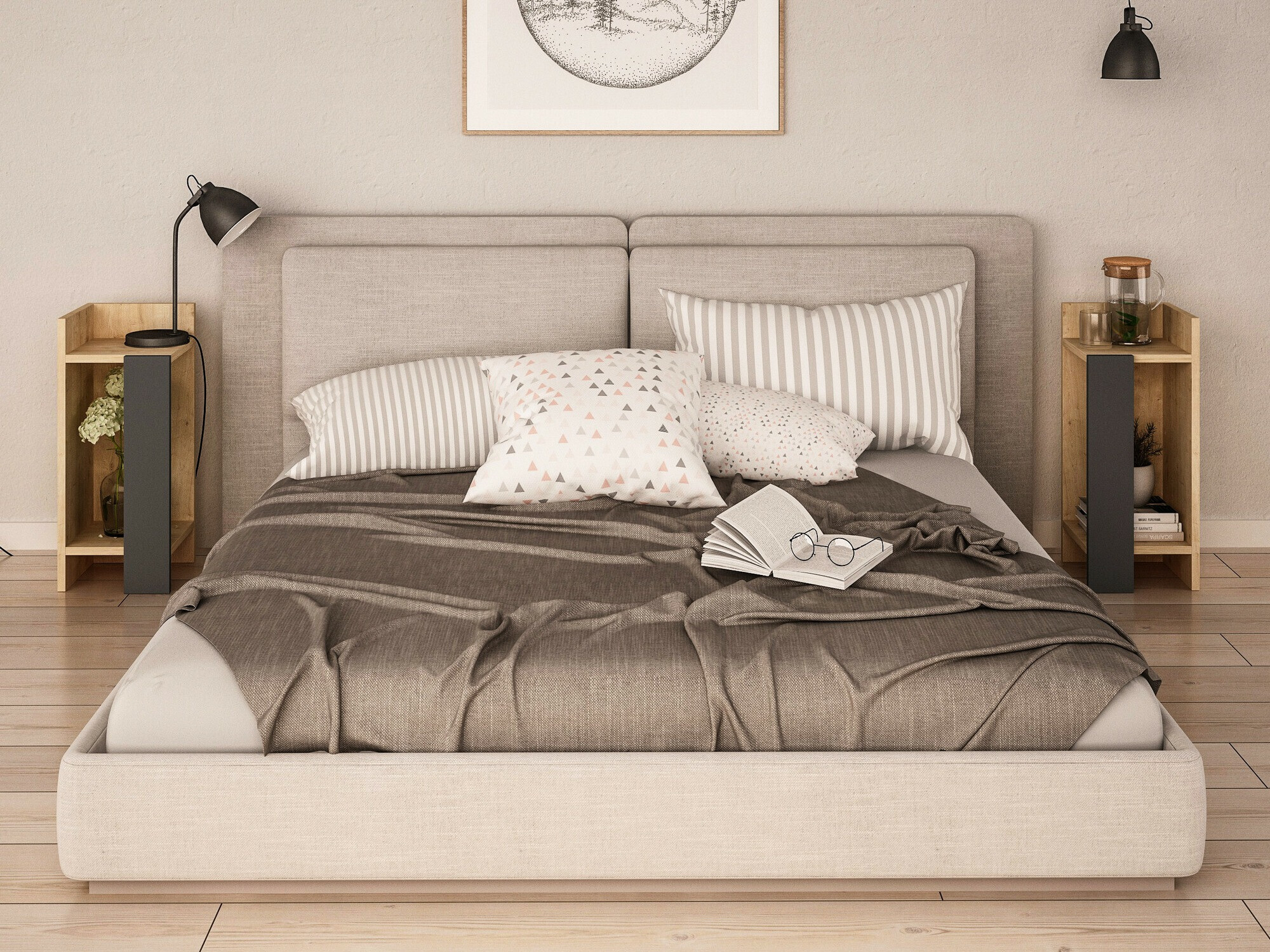 Komplet nočnih omaric Kailua 1545 (Hrast + Antracit)