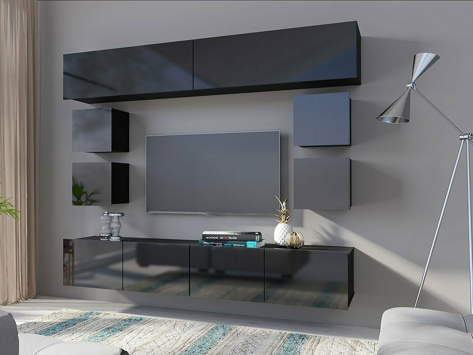 Stenska omarica Tivdalu 124 (Črna + Sijaj črna)