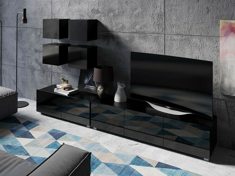 Stenska omarica Tivdalu 124 (Črna + Sijaj črna)