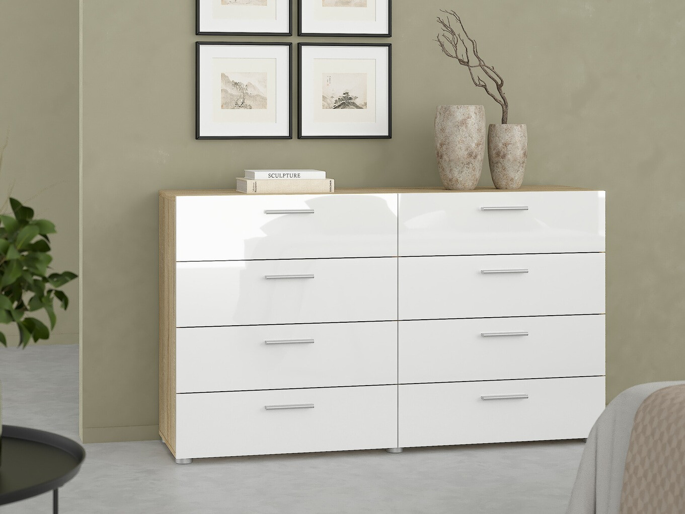 Komoda Tustin 130 (Sijaj bela + Hrast)