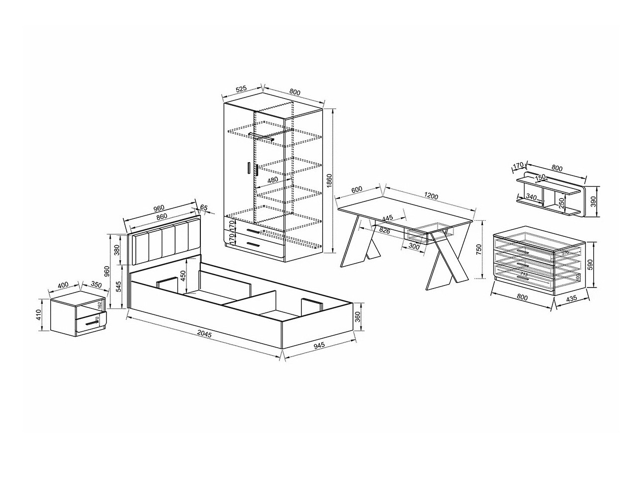 Komplet pohištva za otroško sobo Camsoe 114 (Craft bela + Siva)