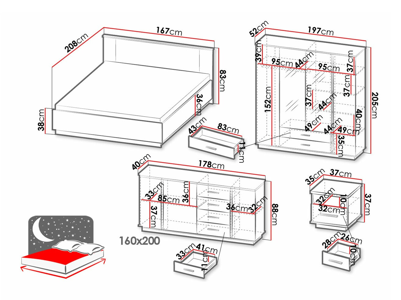 Komplet spalnic Tenodeu 128