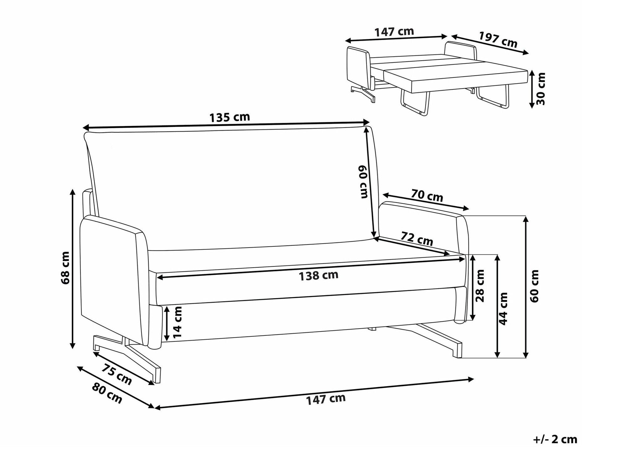 Raztegljiv kavč Berwyn 1557 (Siva)