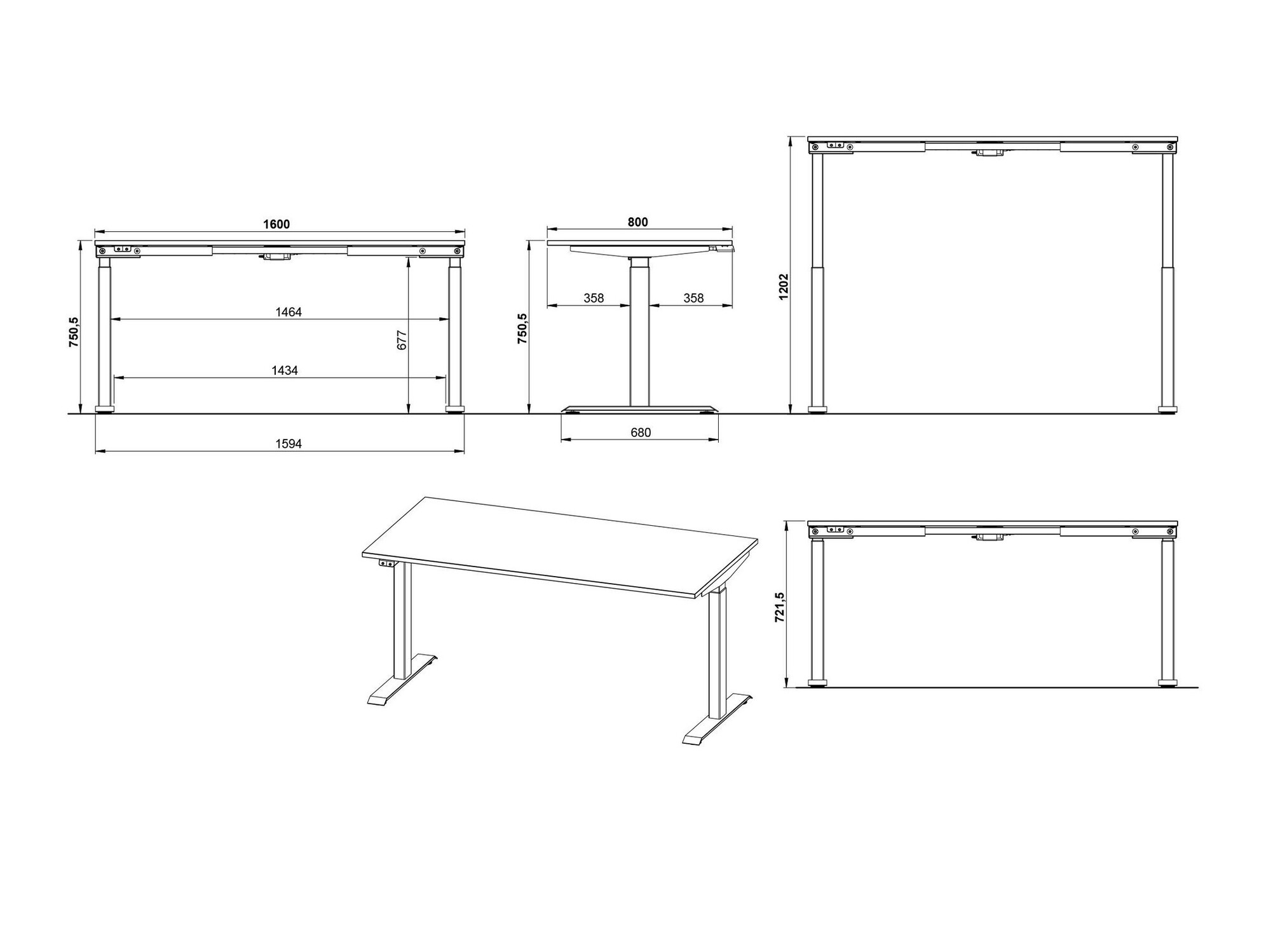 Dvižna pisalna miza Sacramento 416 (Siva + Bela)
