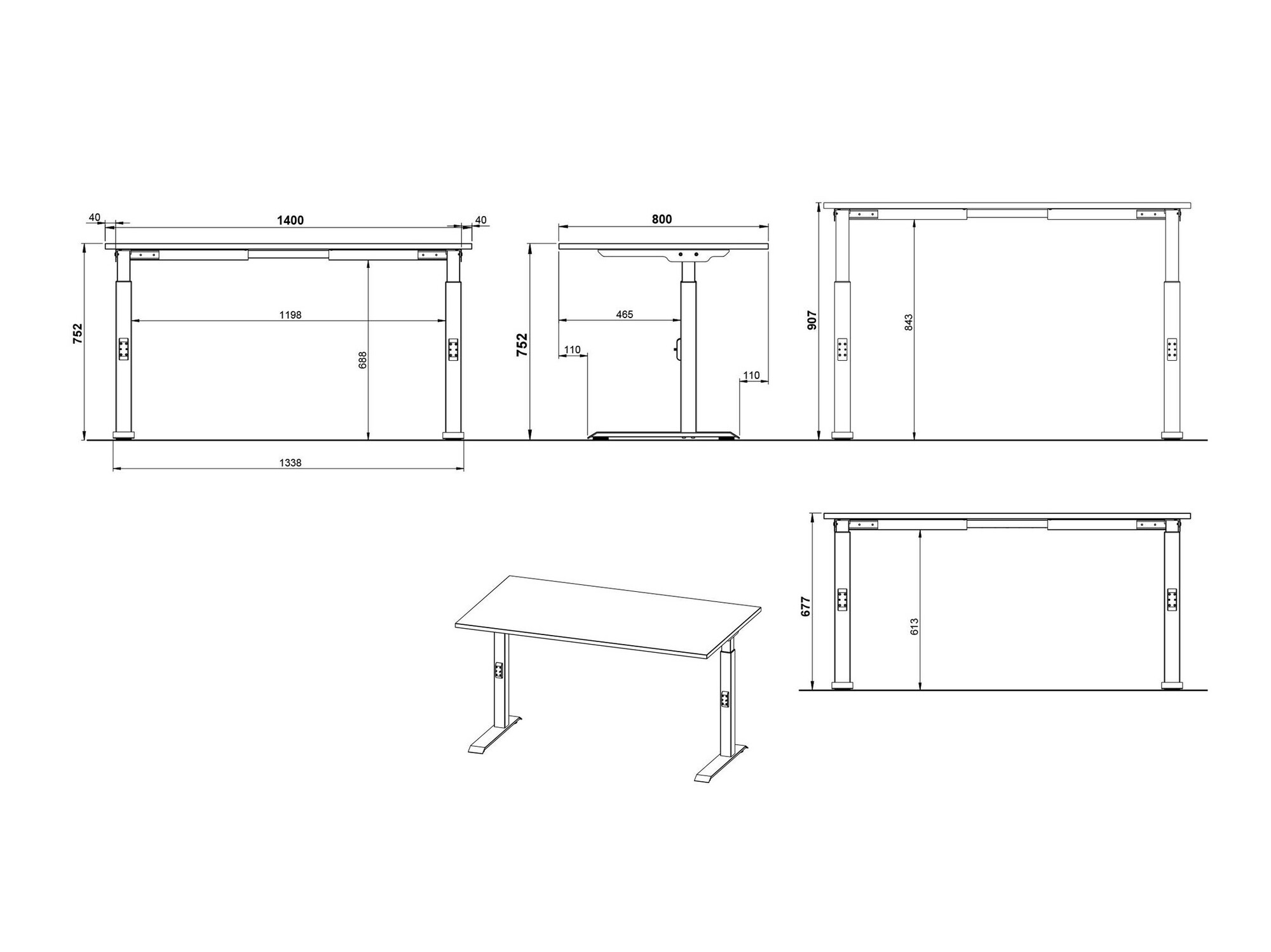 Pisalna miza Sacramento 419 (Grafit + Bela)
