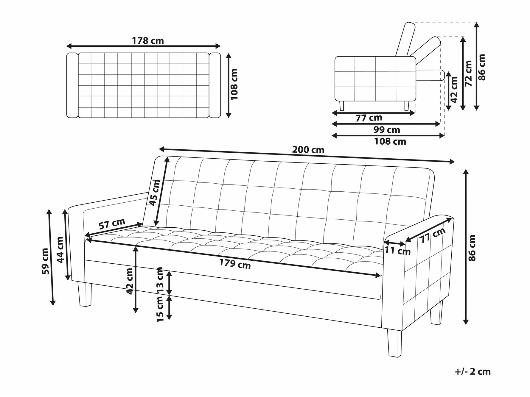 Raztegljiv kavč Berwyn 1591 (Temno siva)