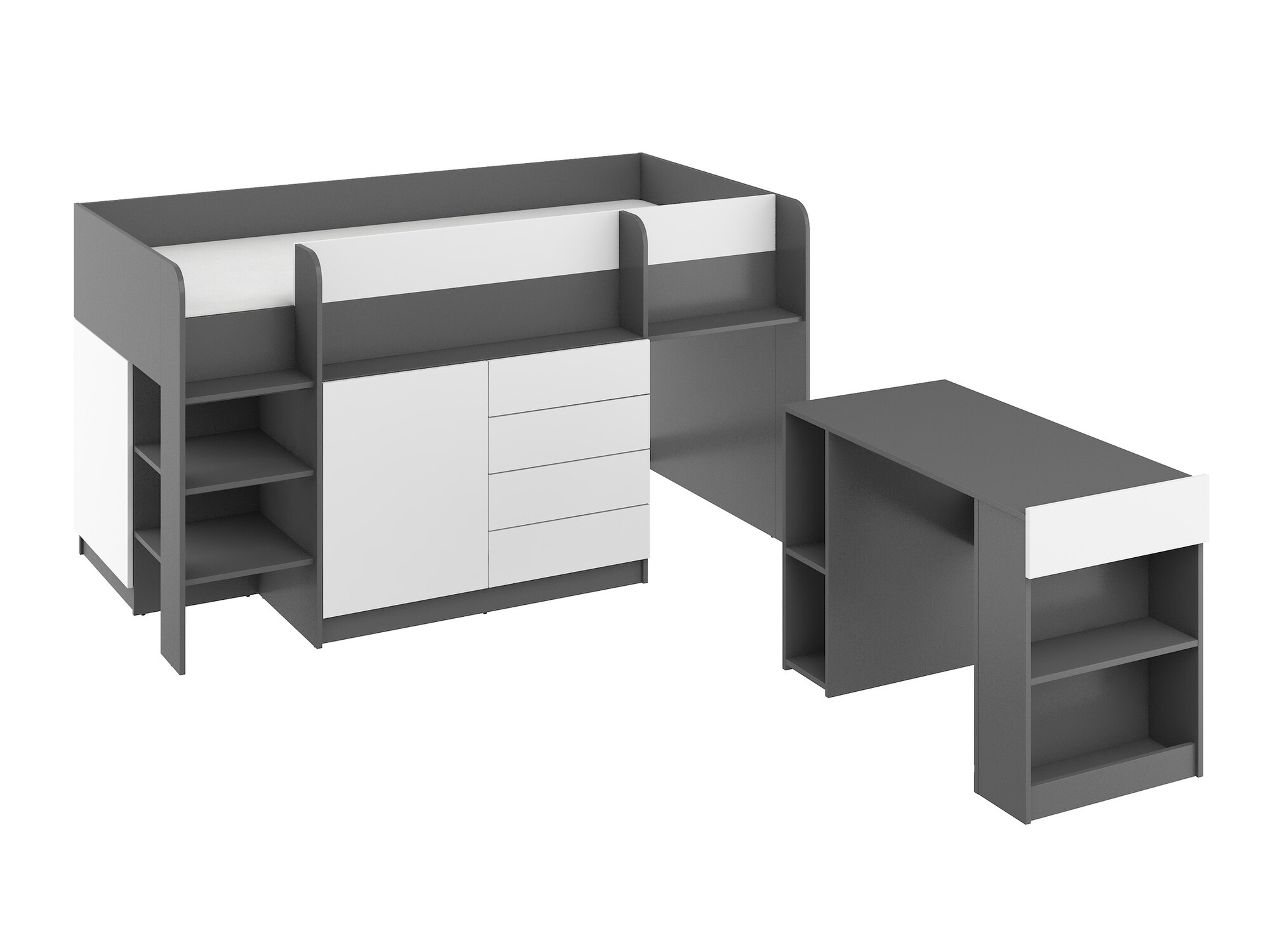 Visoka postelja Gilroy 116 (Grafit + Bela)