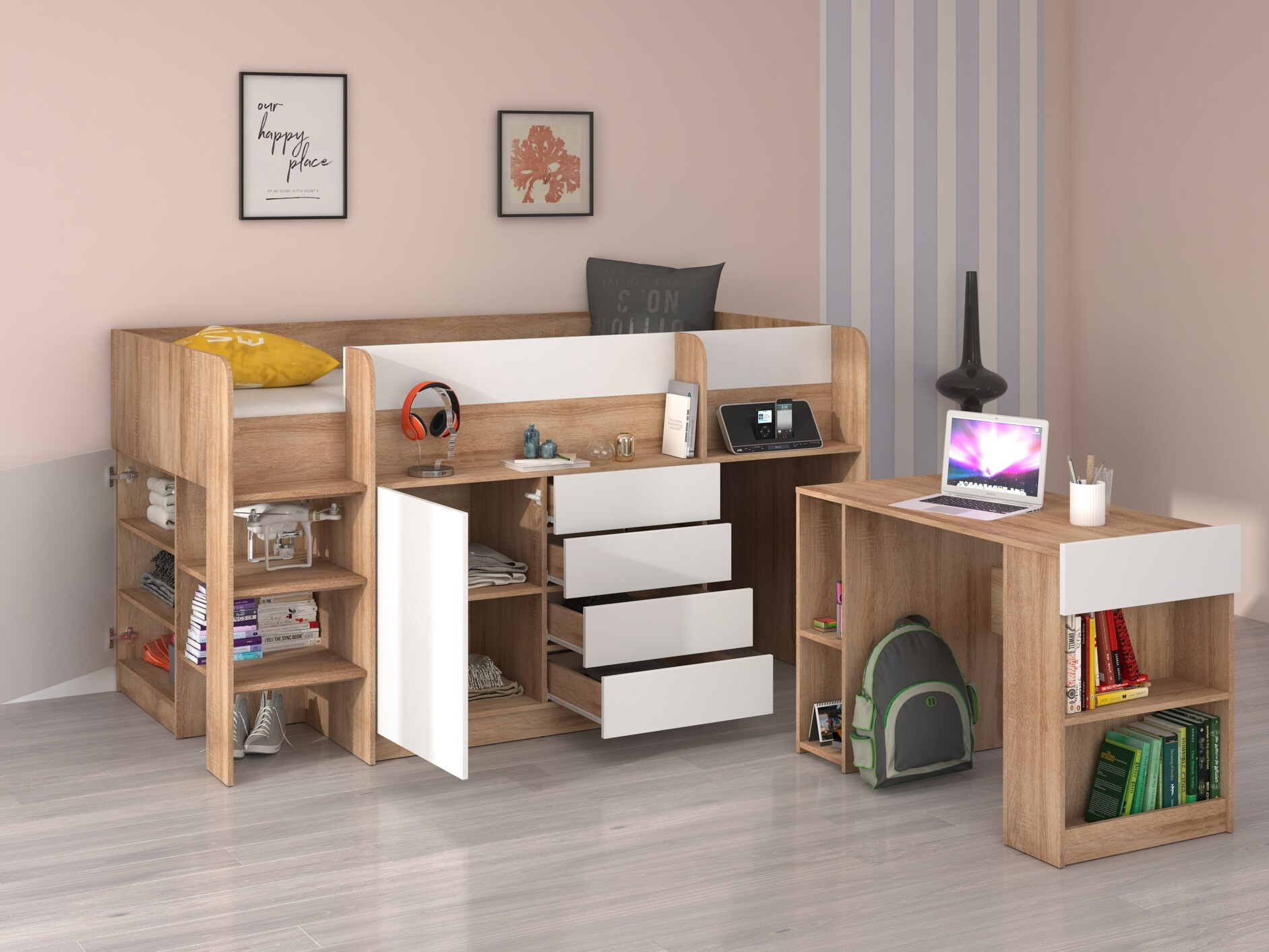 Visoka postelja Gilroy 116 (Sonoma hrast + Bela)