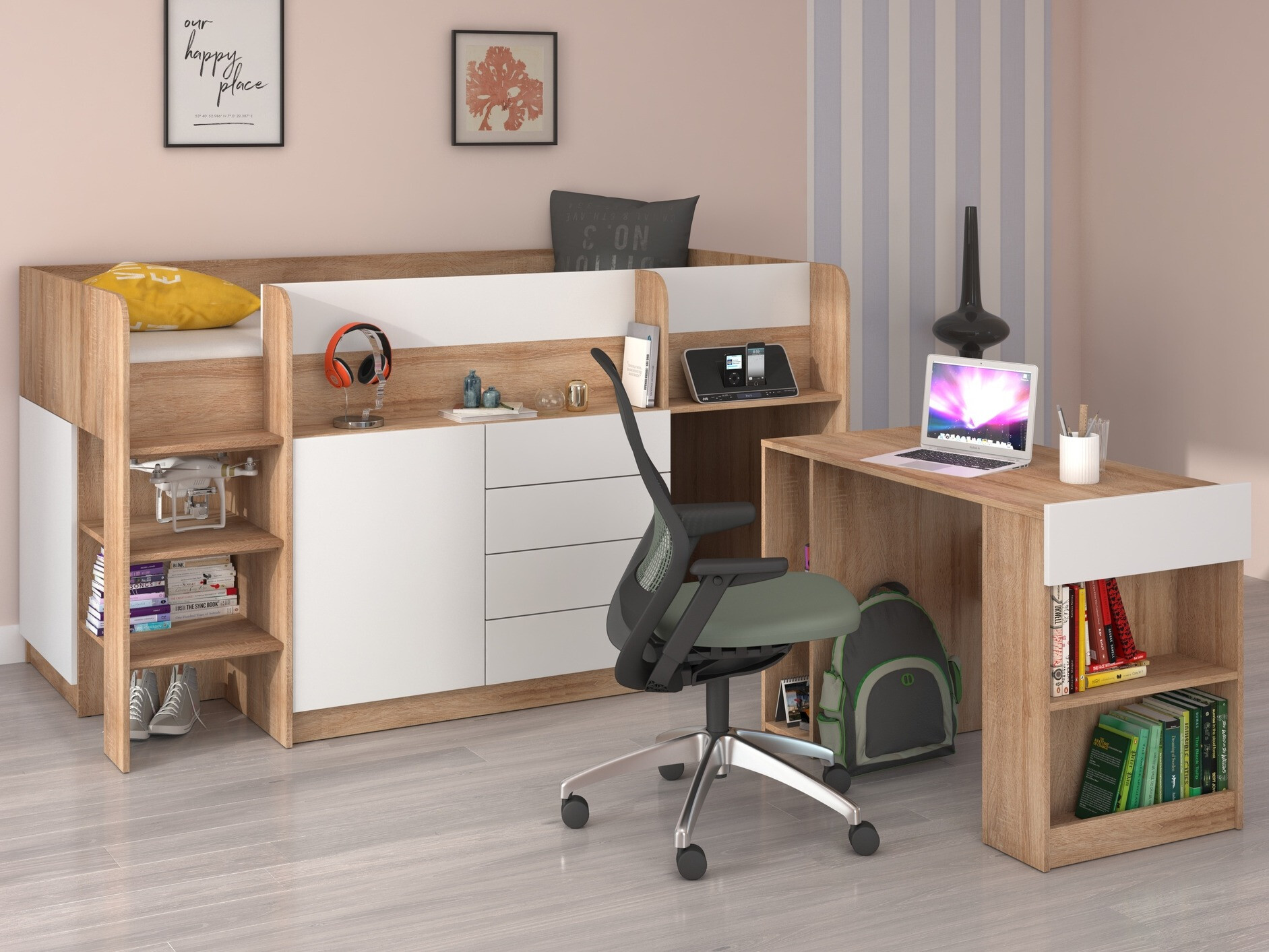 Visoka postelja Gilroy 116 (Sonoma hrast + Bela)