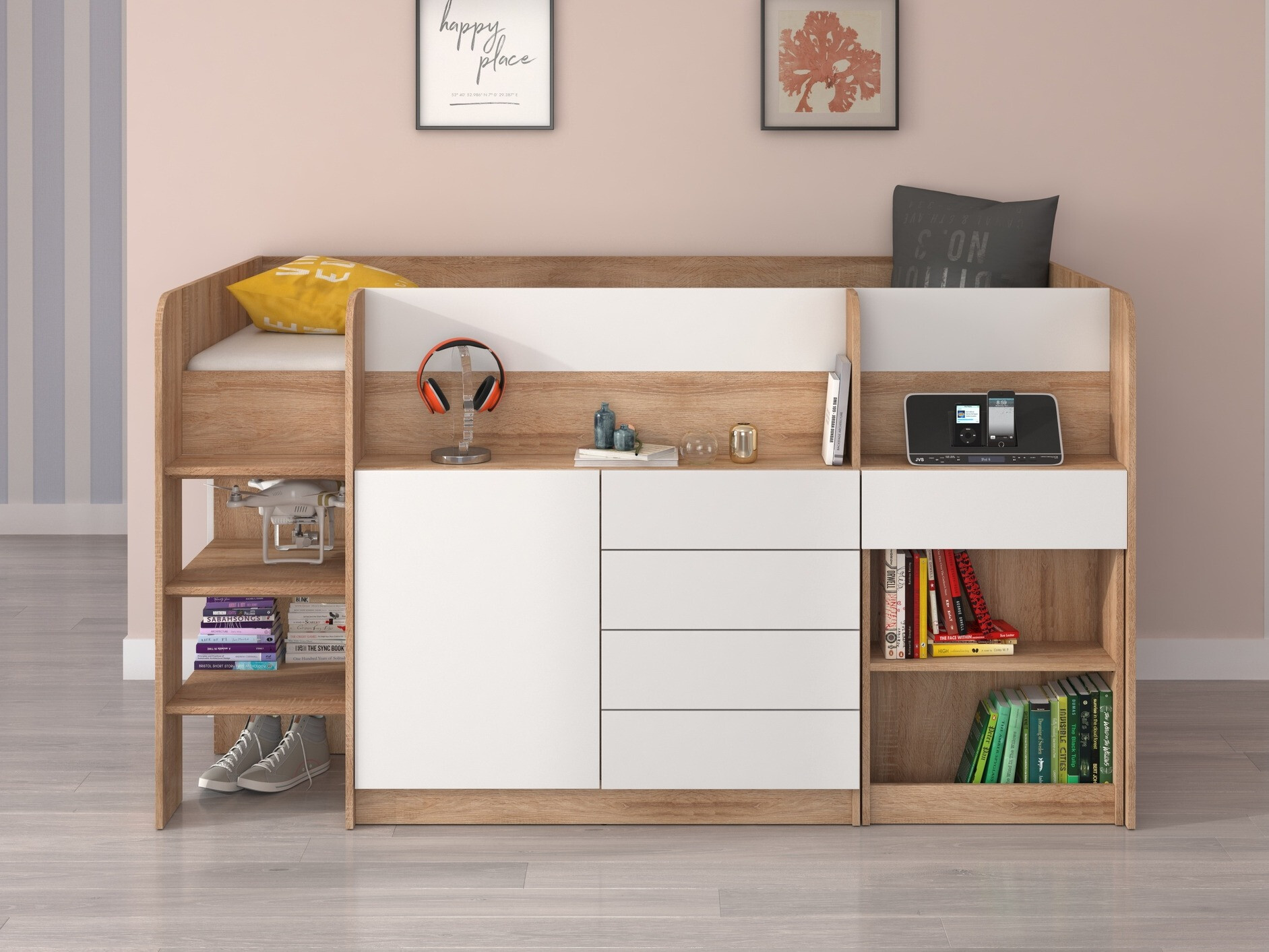 Visoka postelja Gilroy 116 (Sonoma hrast + Bela)