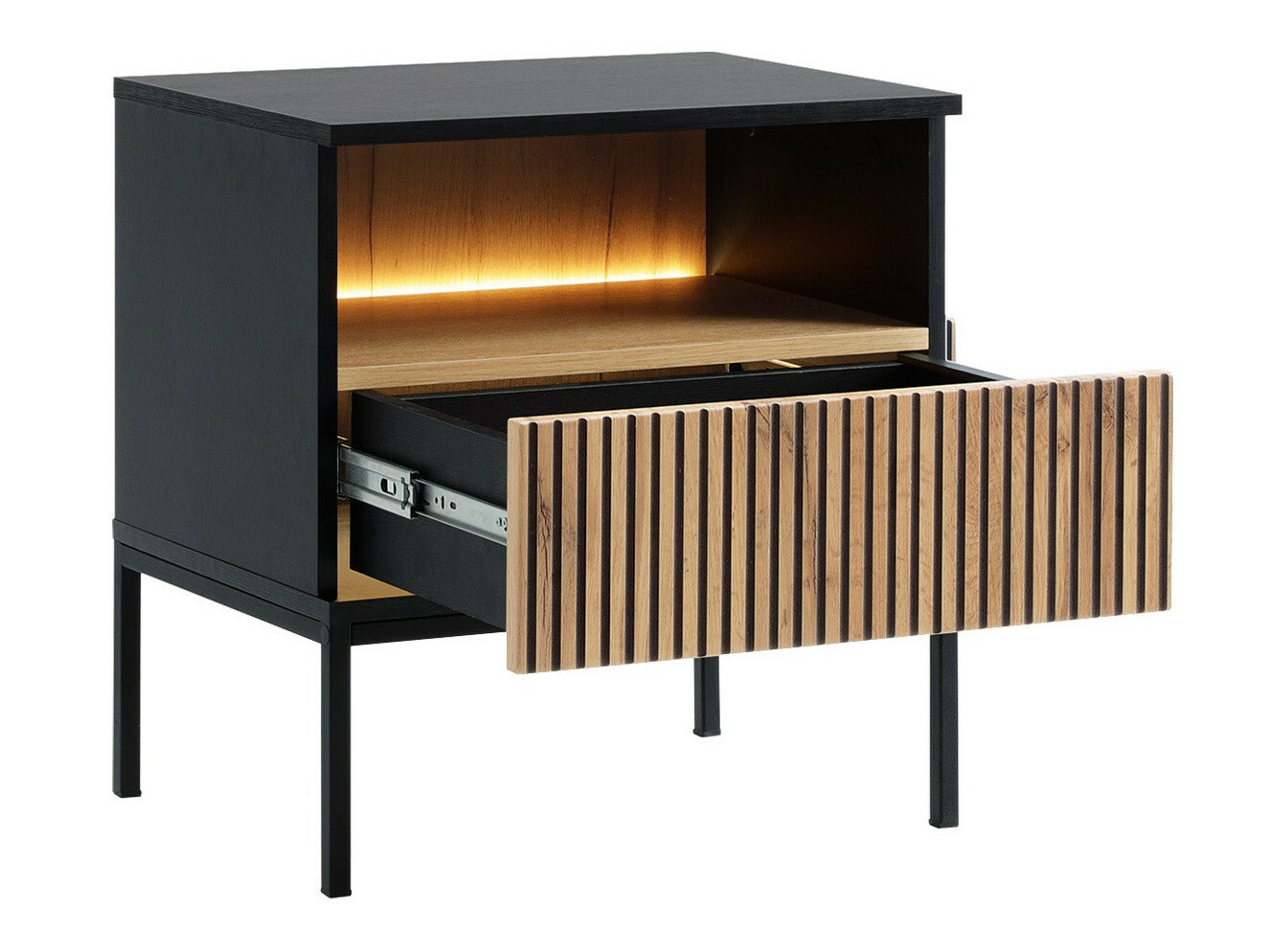 Nočna omarica Manal (Črna + Wotan hrast)