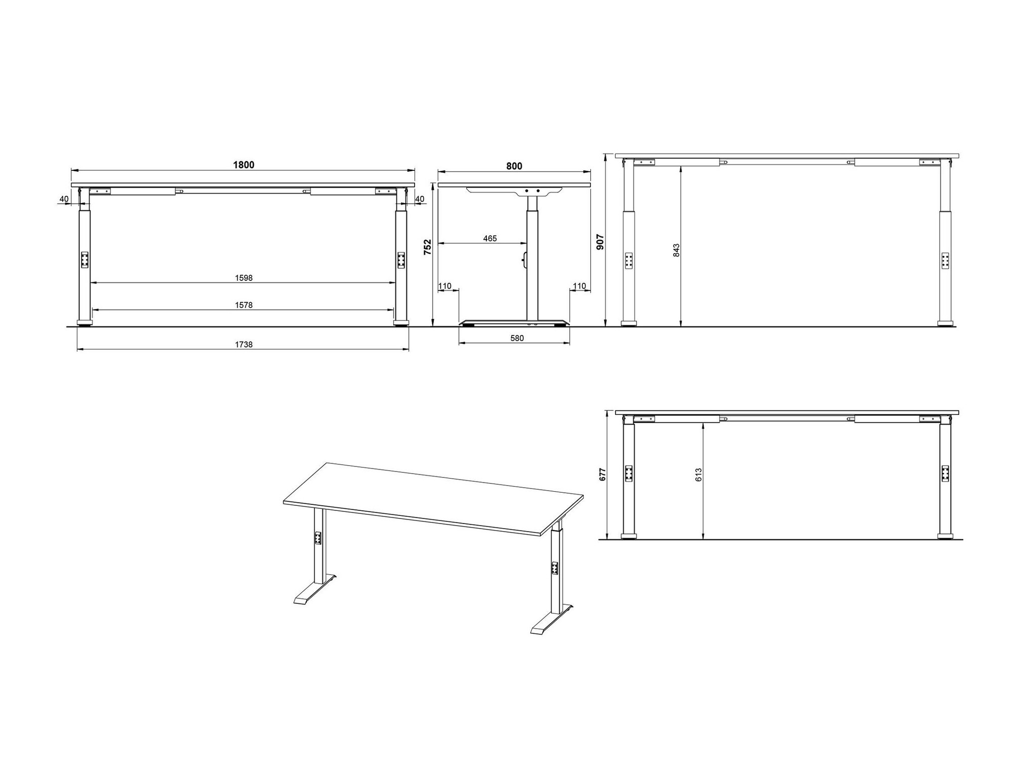 Pisalna miza Sacramento 422 (Grafit + Bela)