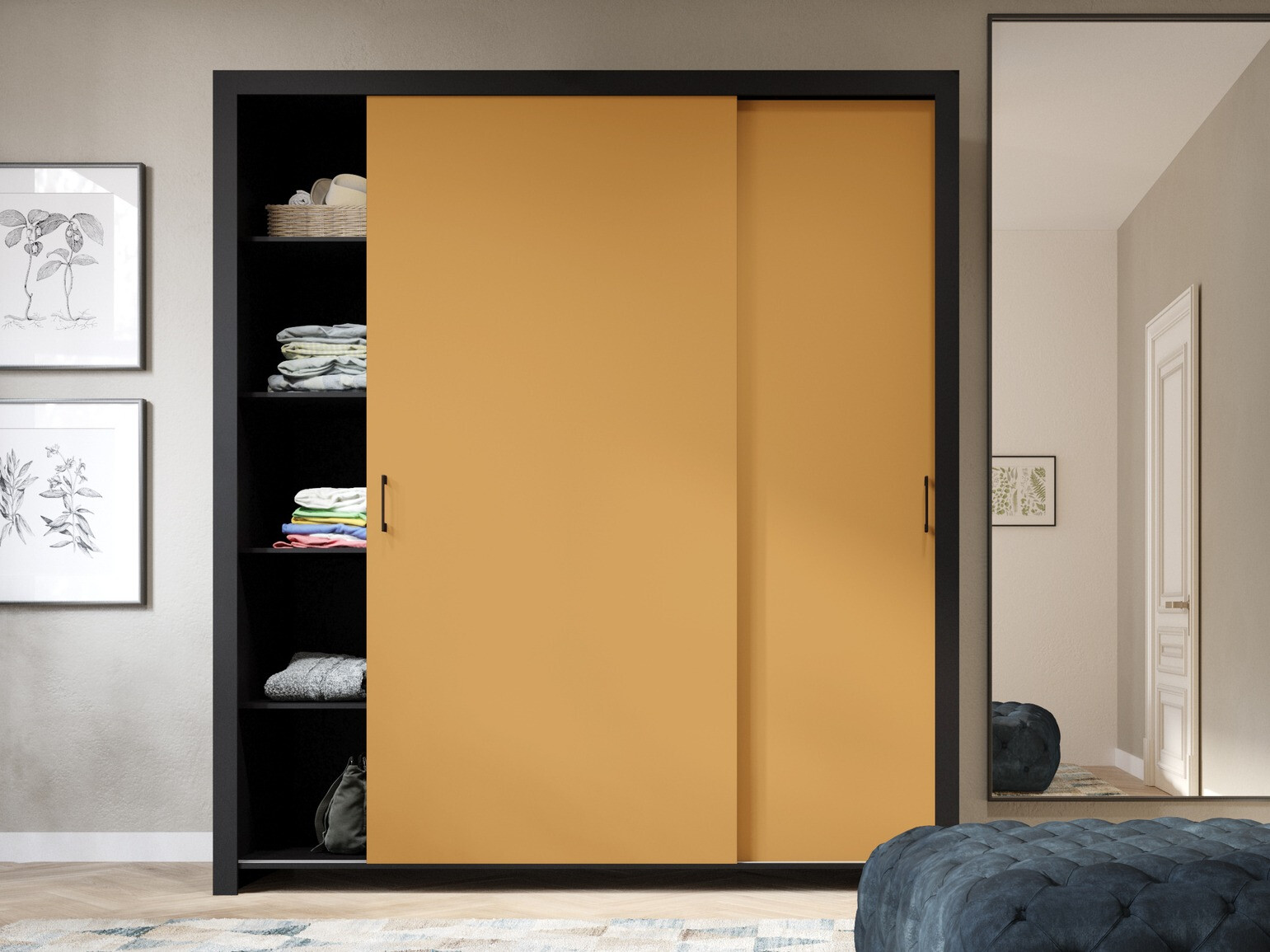 Garderobna omara Murrieta 192 (Črna + Rumena)