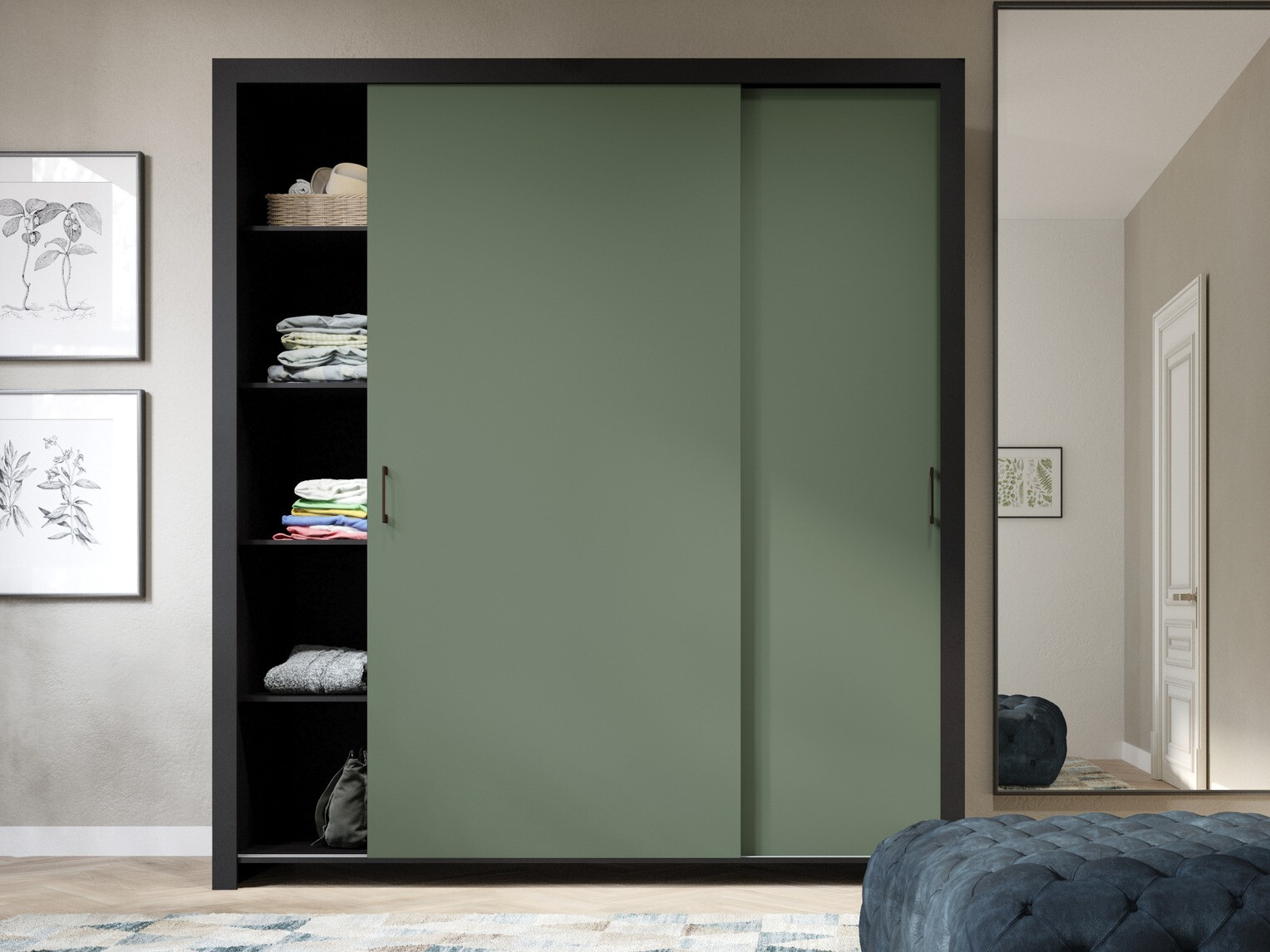 Garderobna omara Murrieta 192 (Črna + Zelena)