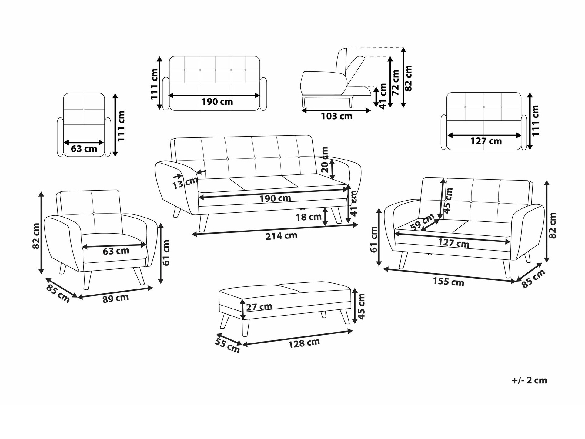 Komplet oblazinjenega pohištva Etlivi 104 (Črna)