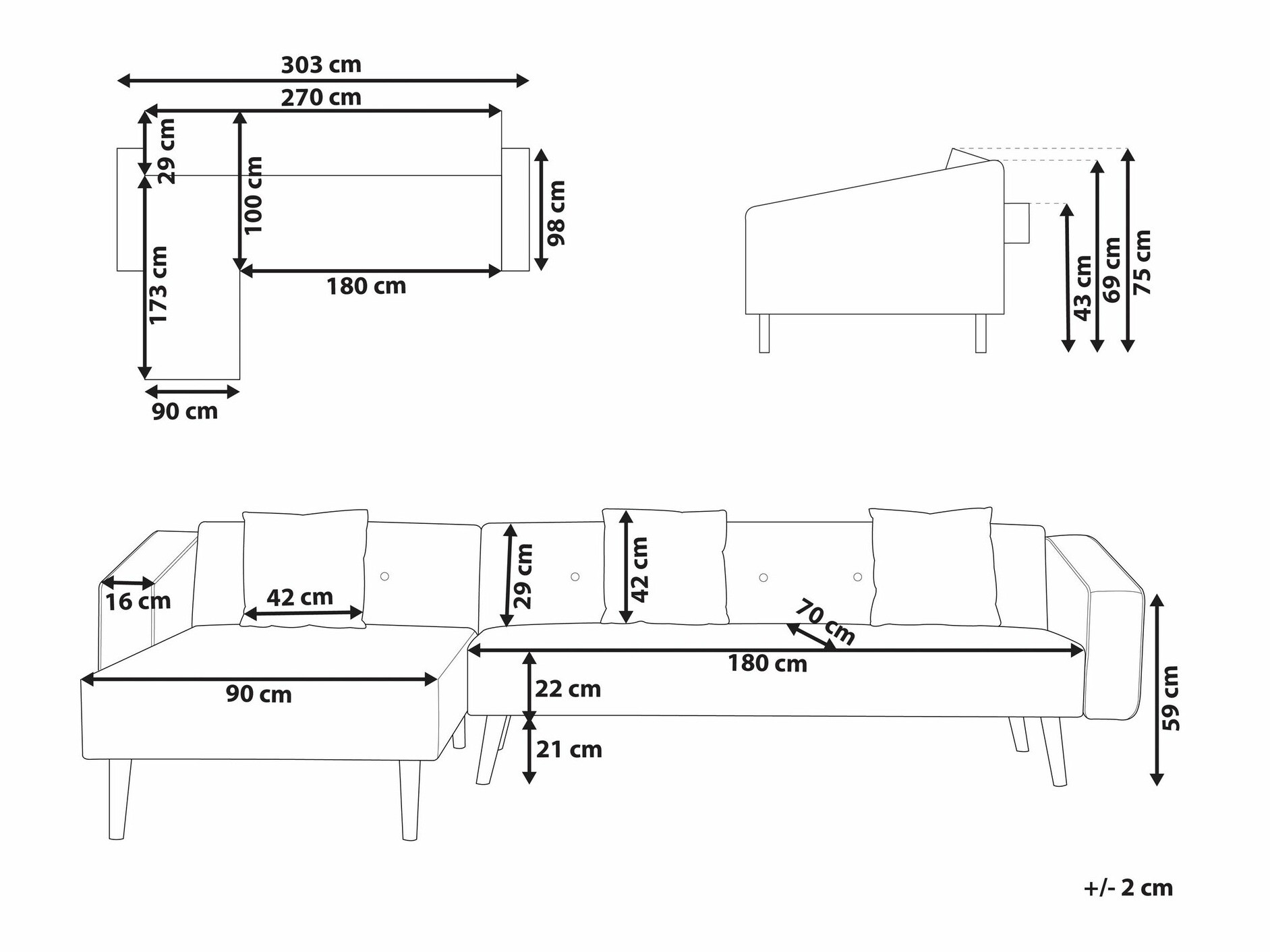Kotna garnitura Berwyn 1645 (Črna)
