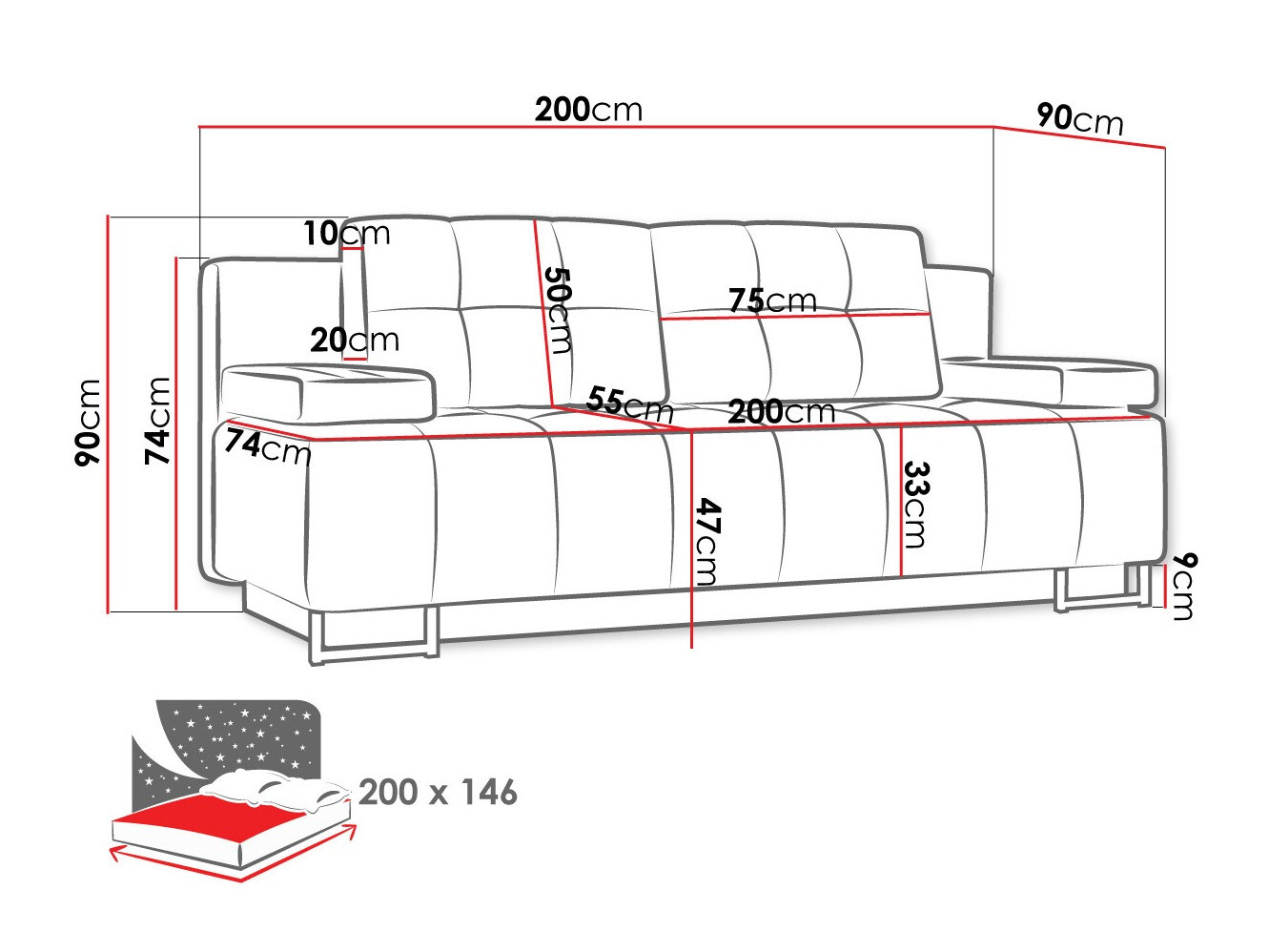 Kavč z ležiščem Columbus 151 (Lux 05)