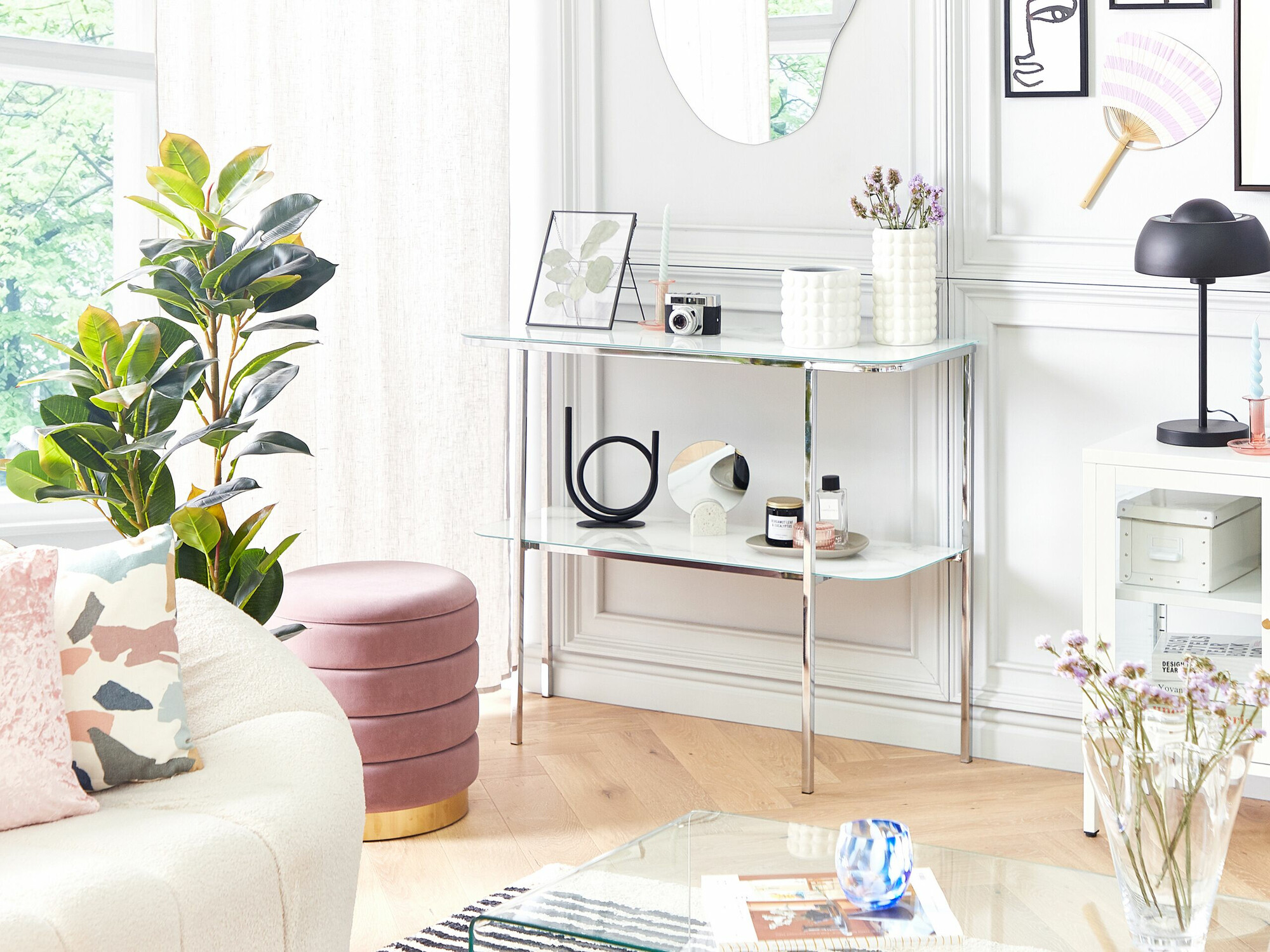 Konzolna miza Berwyn 1669 (Srebrna + Beli marmor)