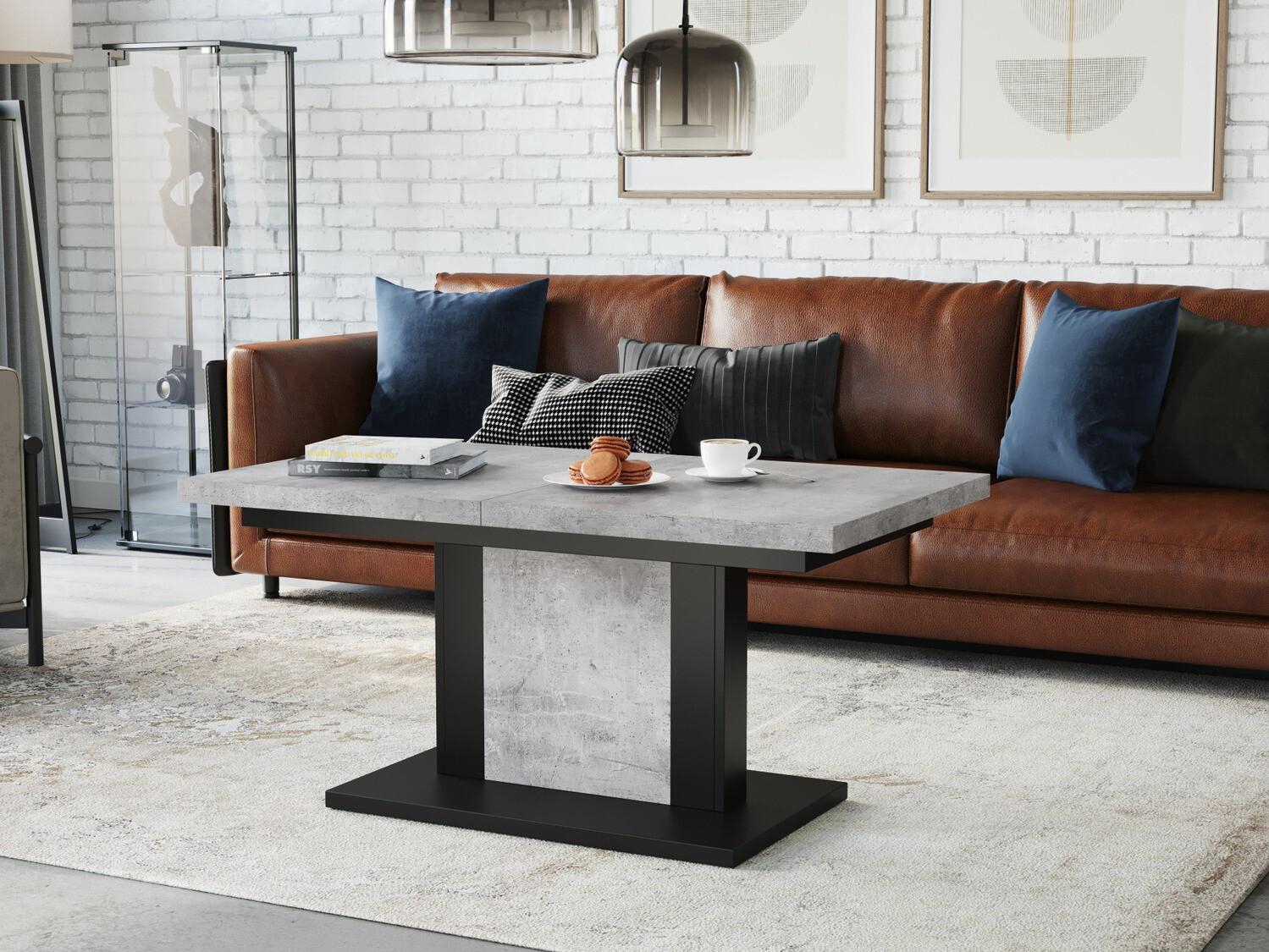 Raztegljiva klubska mizica Glendale 103 (Beton + Črna)