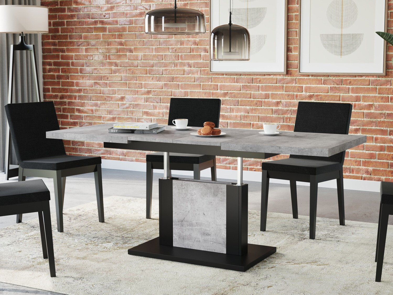 Raztegljiva klubska mizica Glendale 103 (Beton + Črna)