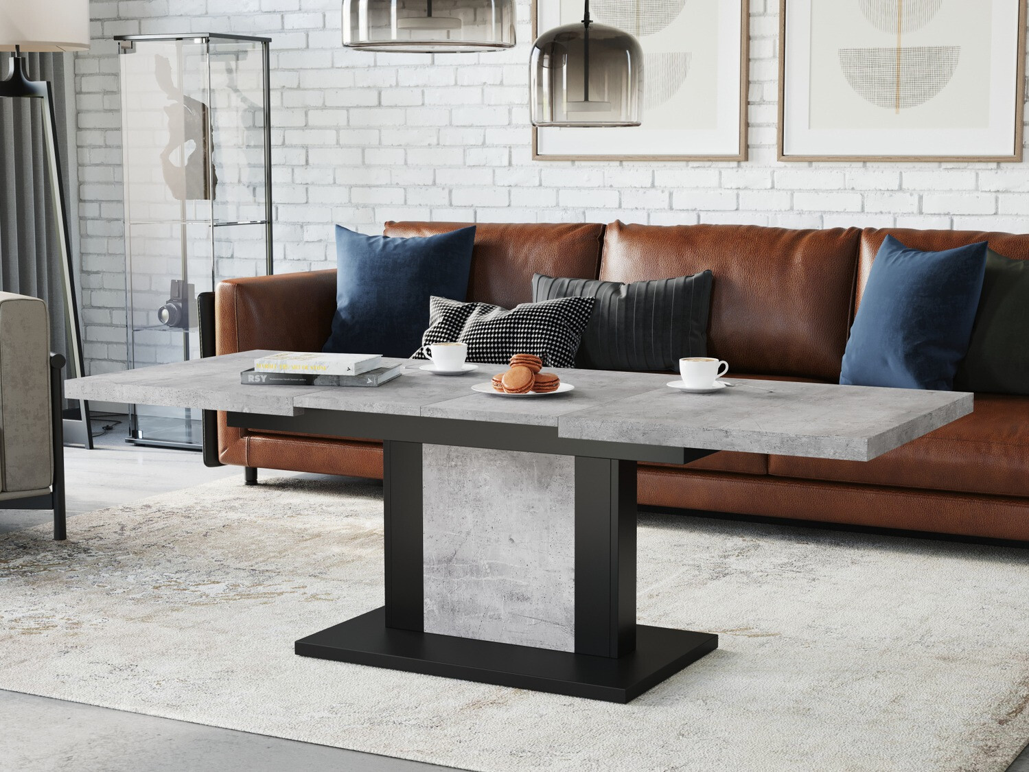 Raztegljiva klubska mizica Glendale 103 (Beton + Črna)