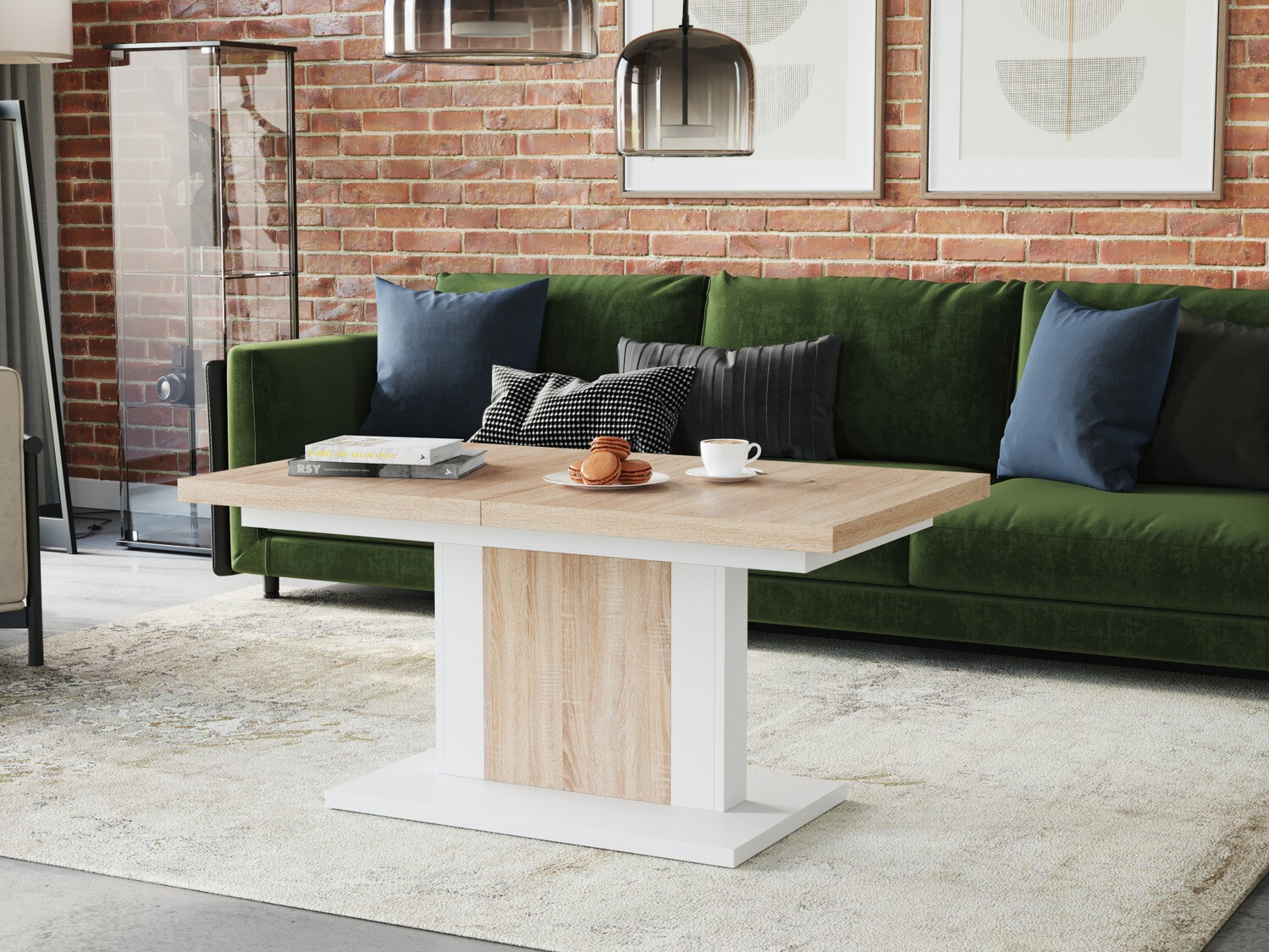 Raztegljiva klubska mizica Glendale 103 (Sonoma hrast + Bela)