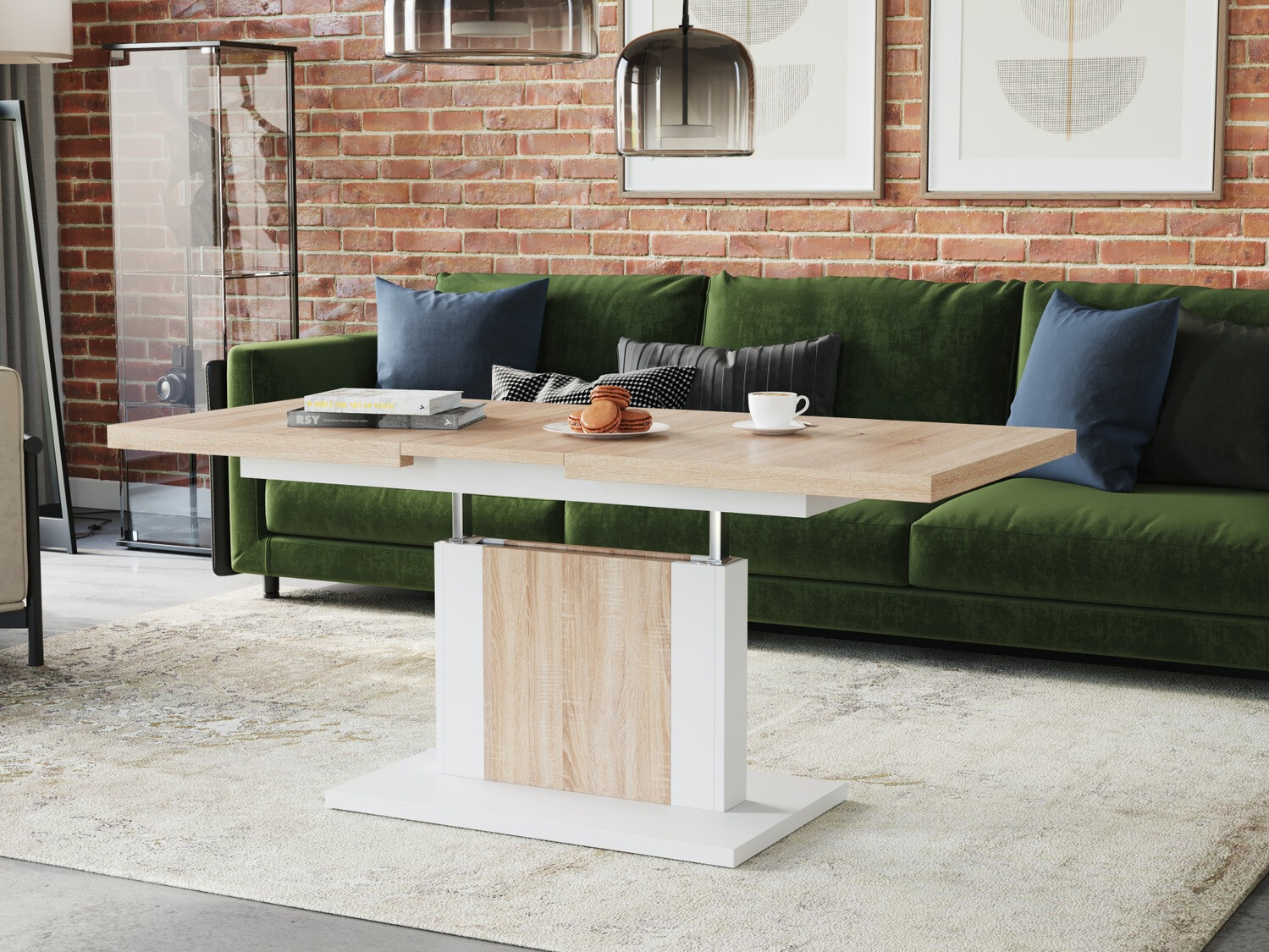 Raztegljiva klubska mizica Glendale 103 (Sonoma hrast + Bela)