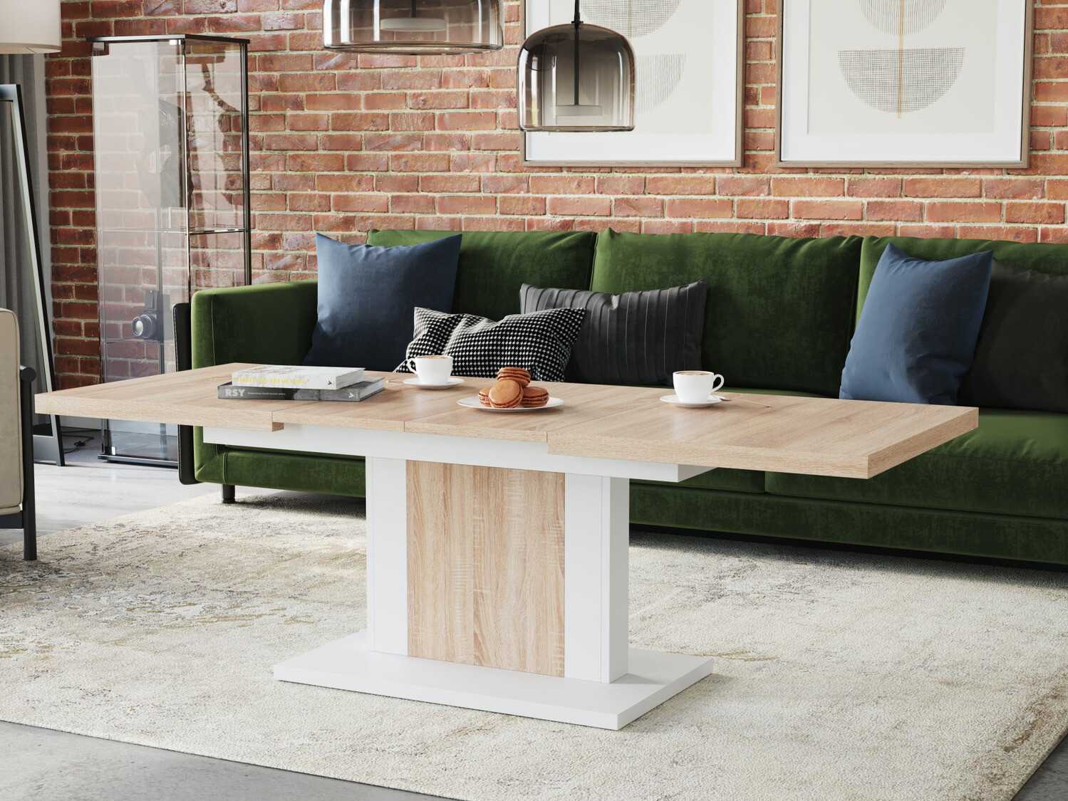 Raztegljiva klubska mizica Glendale 103 (Sonoma hrast + Bela)