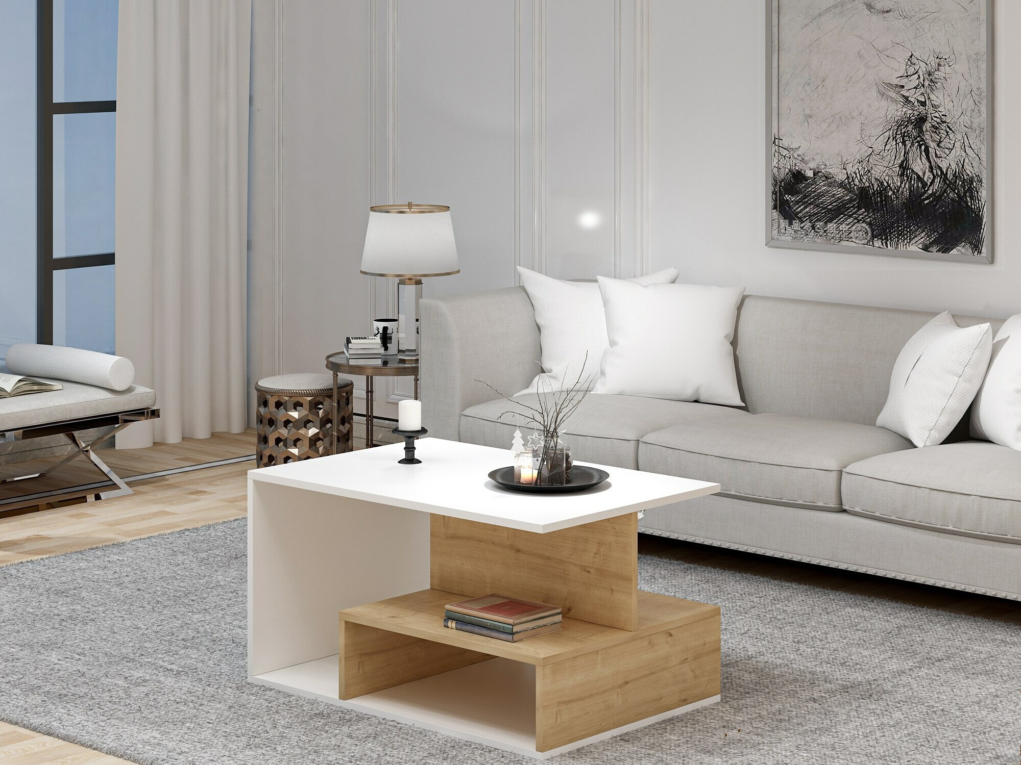 Klubska mizica Kailua 1810 (Bela + Hrast)