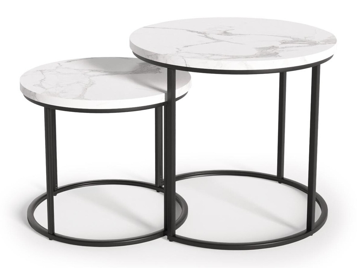 Komplet klubskih mizic Houston 951 (Beli marmor + Črna)