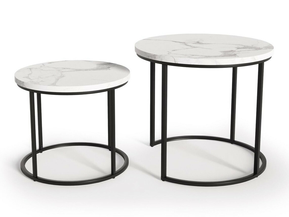 Komplet klubskih mizic Houston 951 (Beli marmor + Črna)