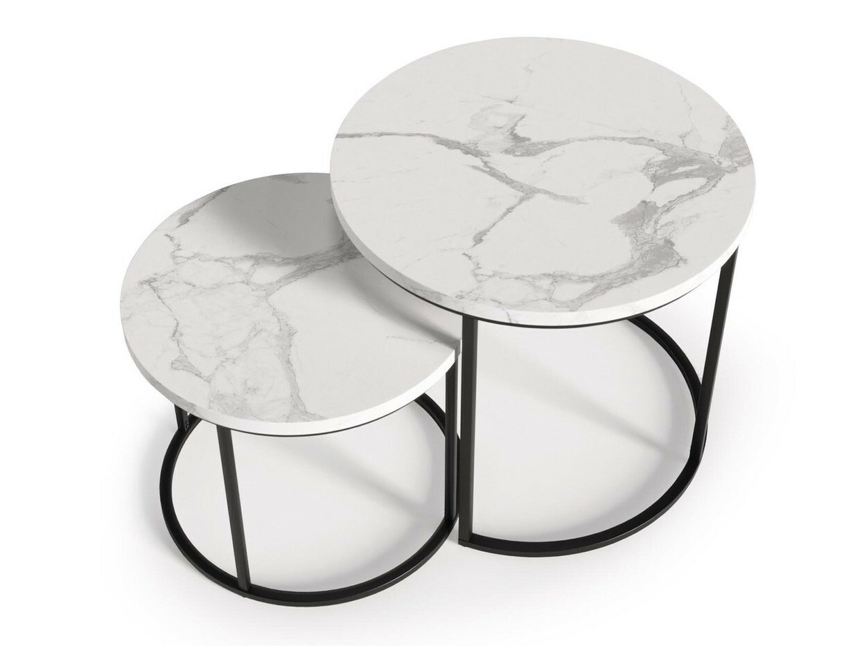 Komplet klubskih mizic Houston 951 (Beli marmor + Črna)