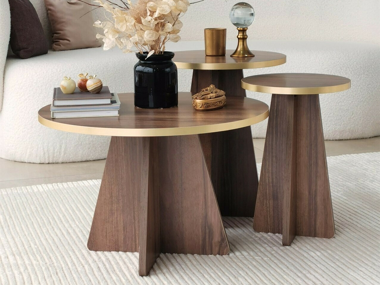 Komplet stranskih mizic Kailua 1858 (Oreh + Zlata)