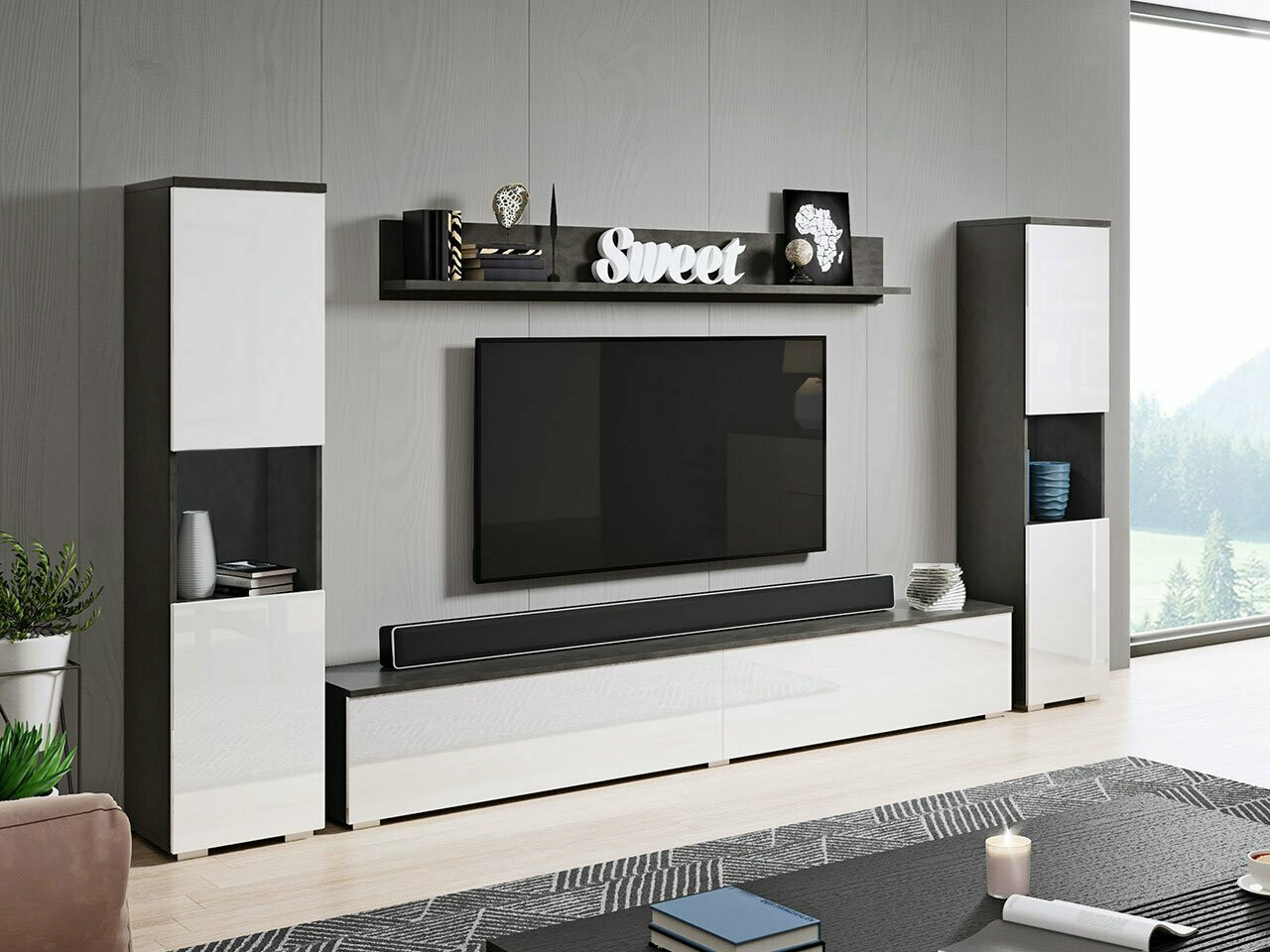 Komplet za dnevno sobo Sarasota 131 (Temno siva + Sijaj bela)