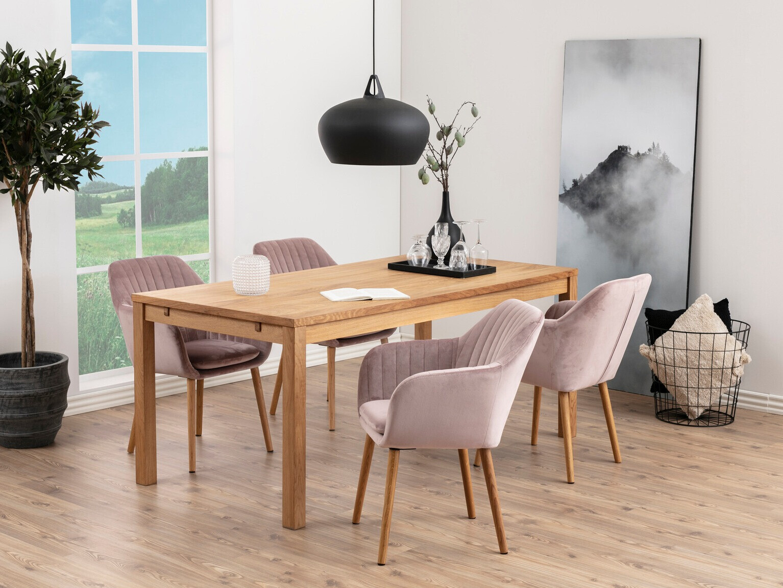 Jedilniški komplet Norsica Daltea 114 (Umazano roza + Svetel les)