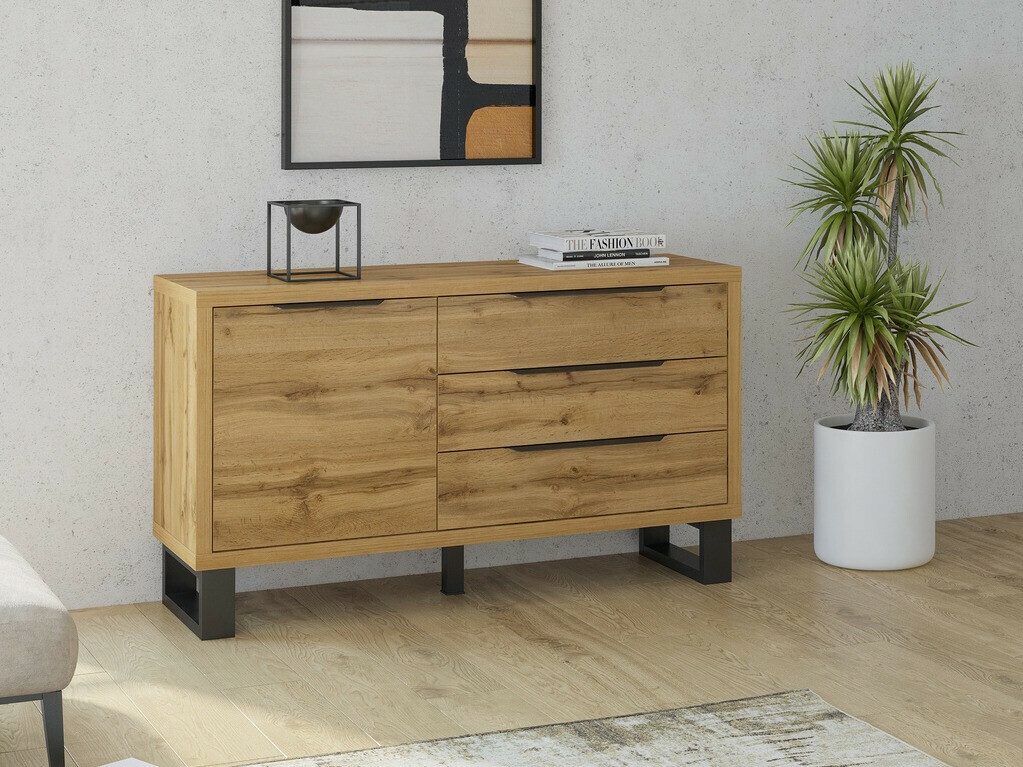 Komoda Avicavu 109 (Wotan hrast + Črna)