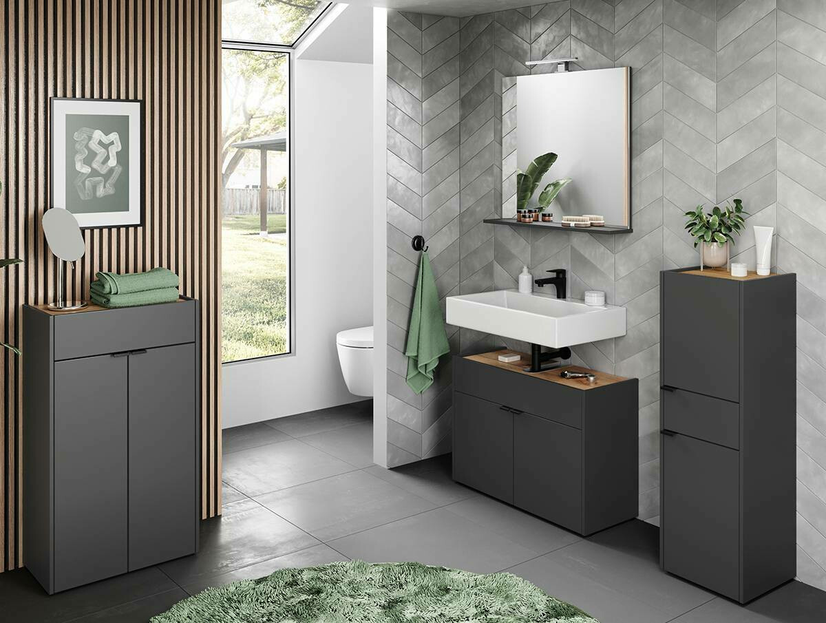Prostostoječa Kopalniška omarica Ventei 101 (Grafit + Navarra hrast)