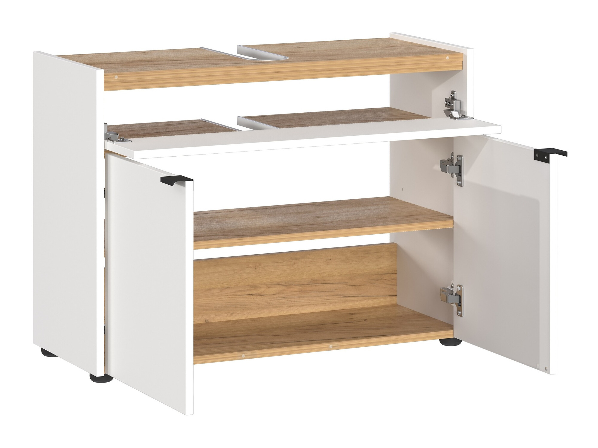 Prostostoječa kopalniška omarica za umivalnik Ventei 100 (Bela + Navarra hrast)